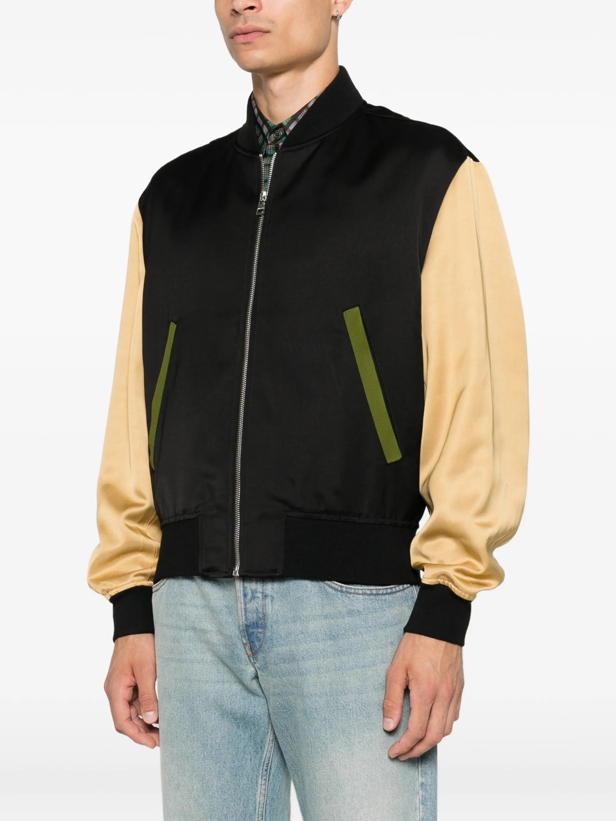 zip-fastening contrast-sleeve  jacket