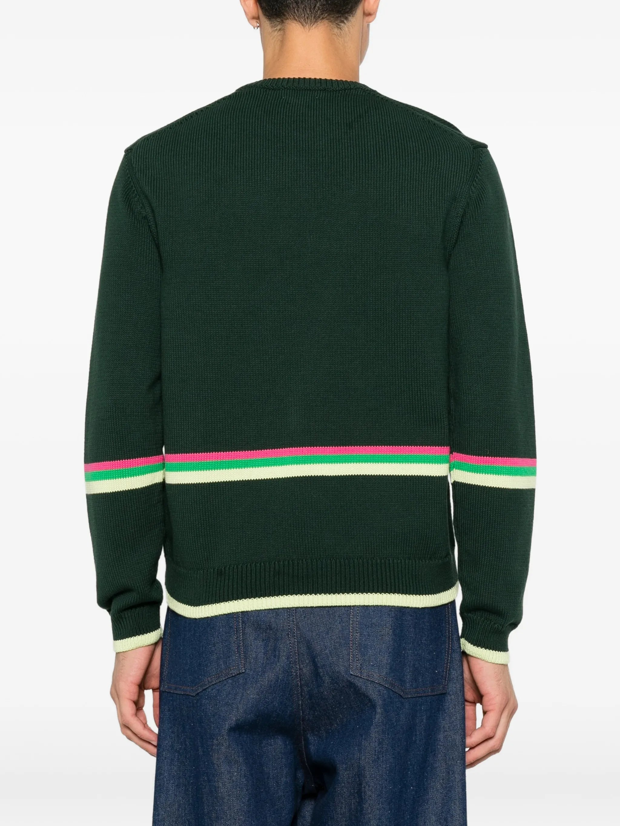 lamb-intarsia striped-trim sweater