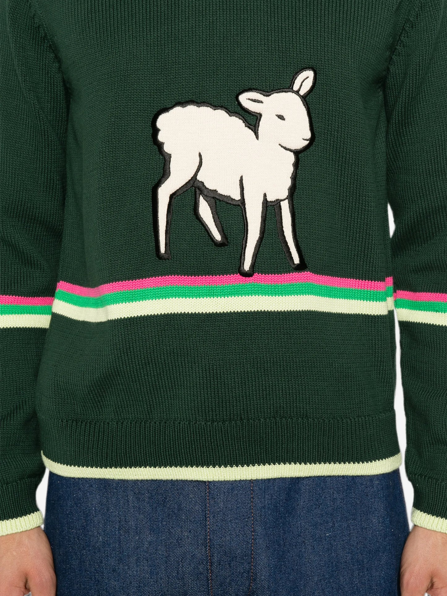 lamb-intarsia striped-trim sweater