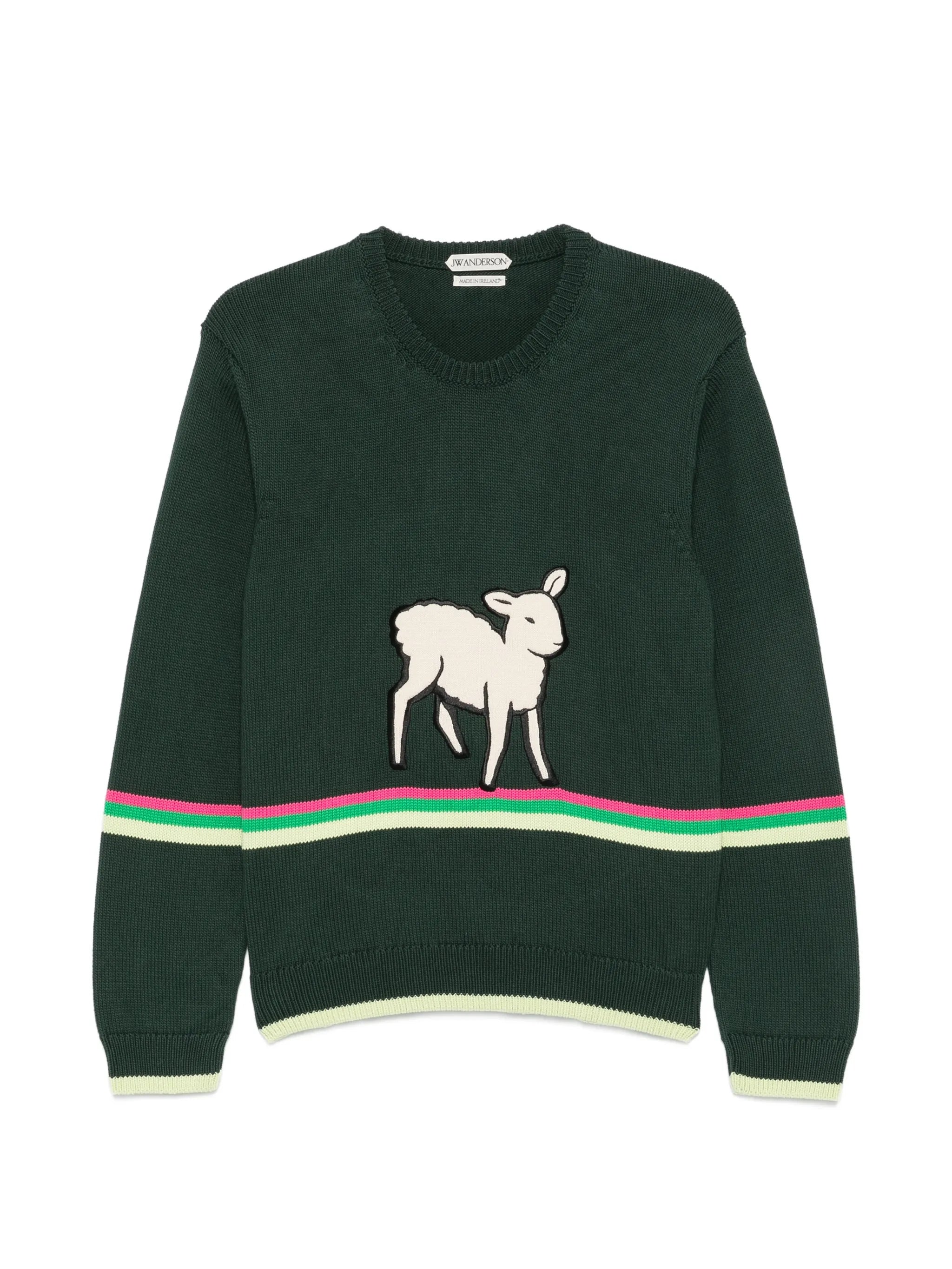 lamb-intarsia striped-trim sweater