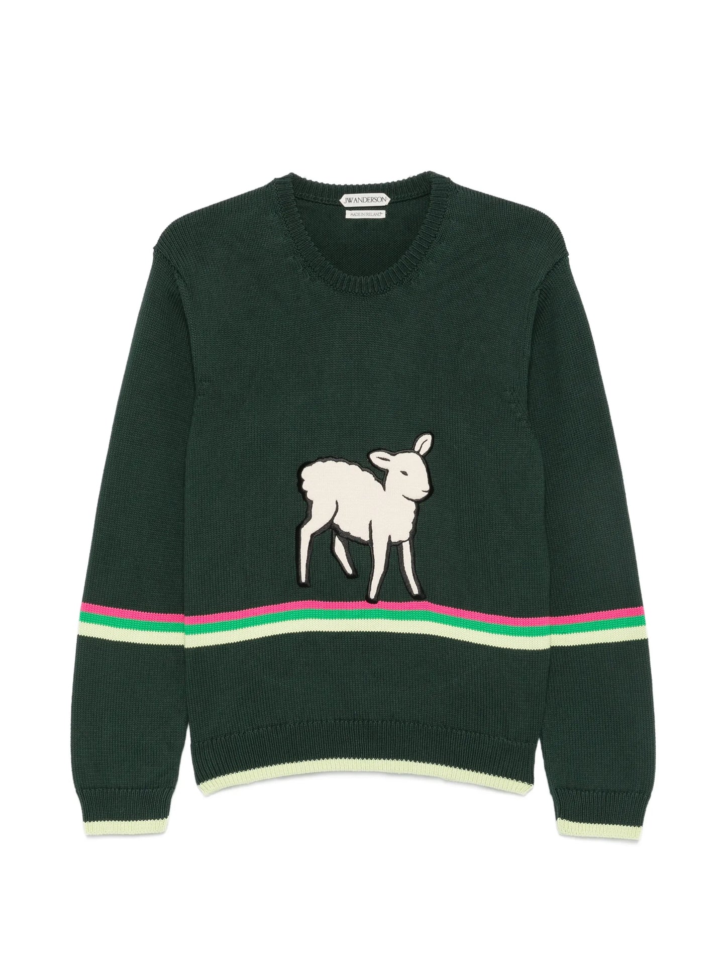 lamb-intarsia striped-trim sweater