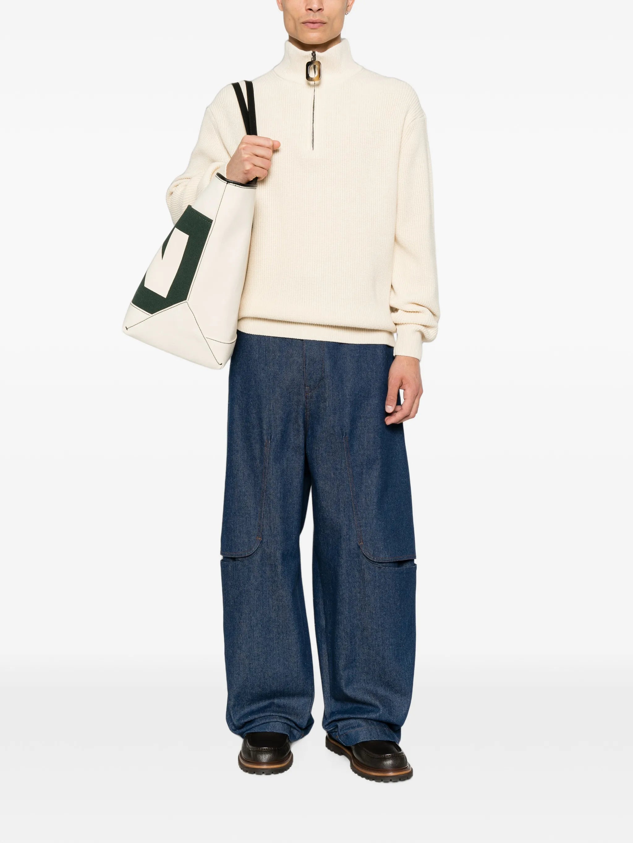 half-zip ribbed-knit sweater