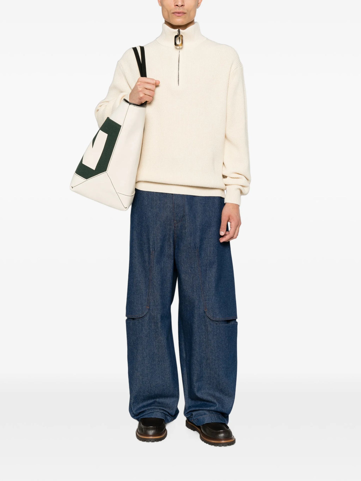 half-zip ribbed-knit sweater