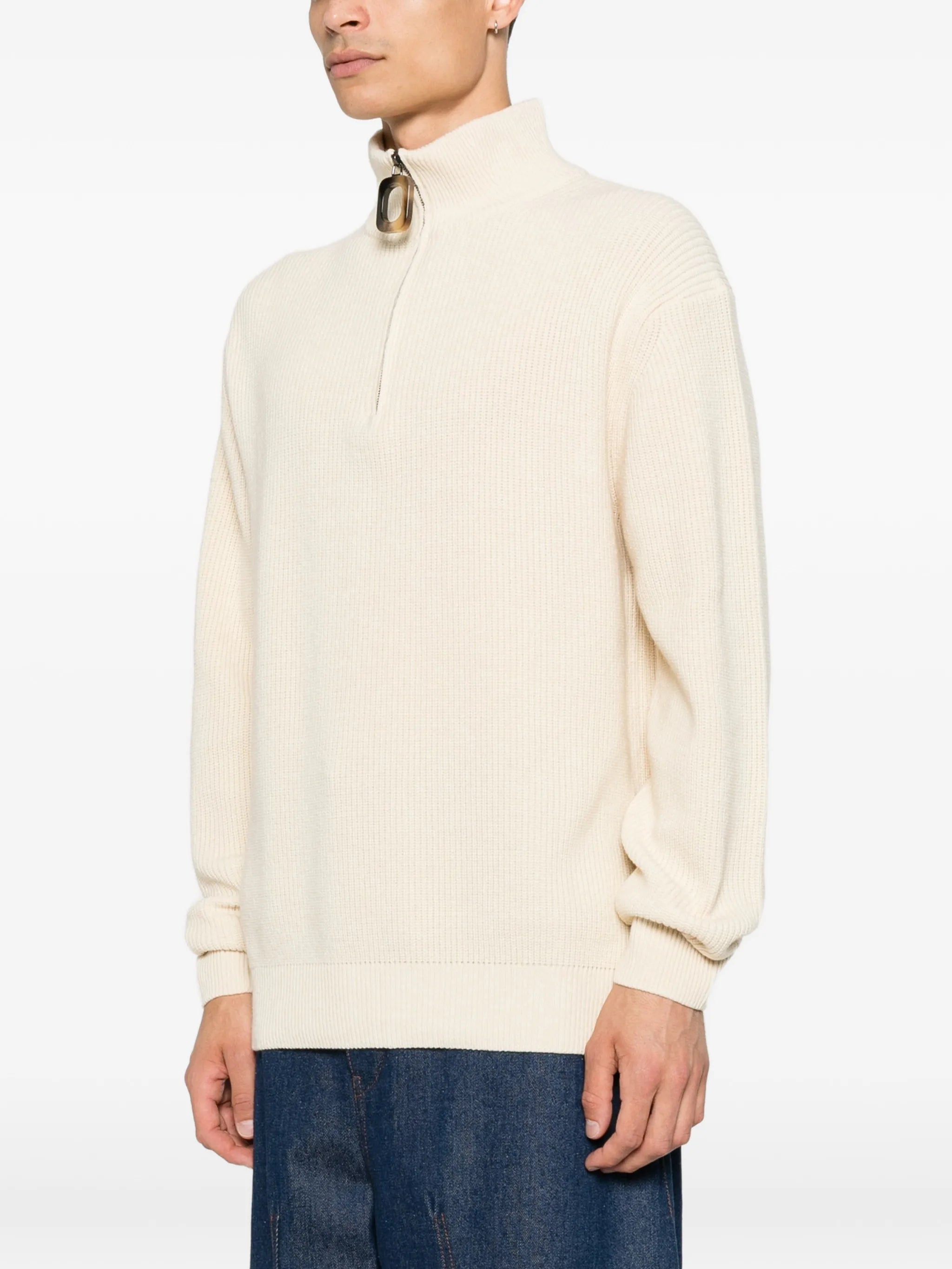 half-zip ribbed-knit sweater