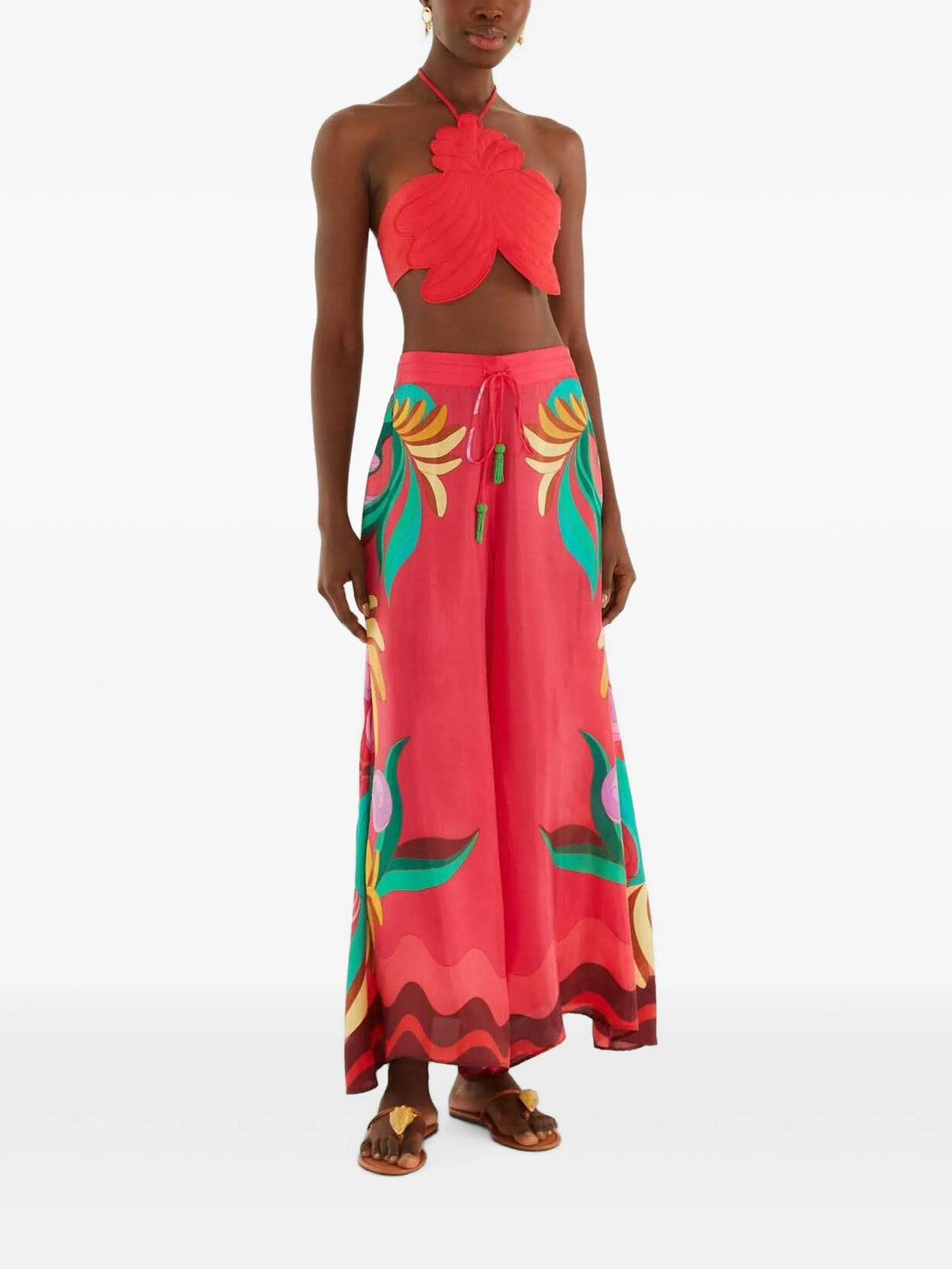 nature beaded tassels wide-leg trousers