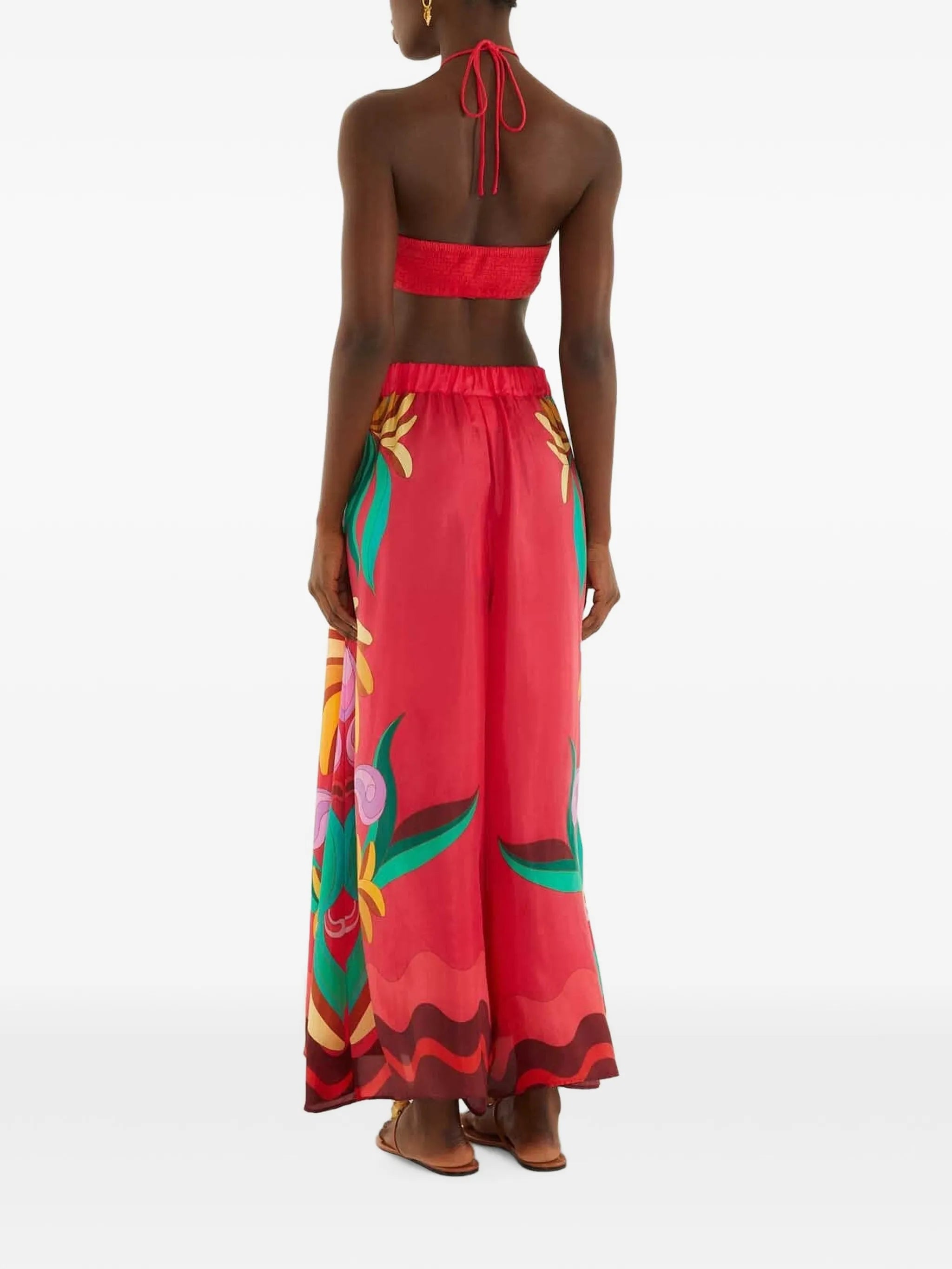 nature beaded tassels wide-leg trousers
