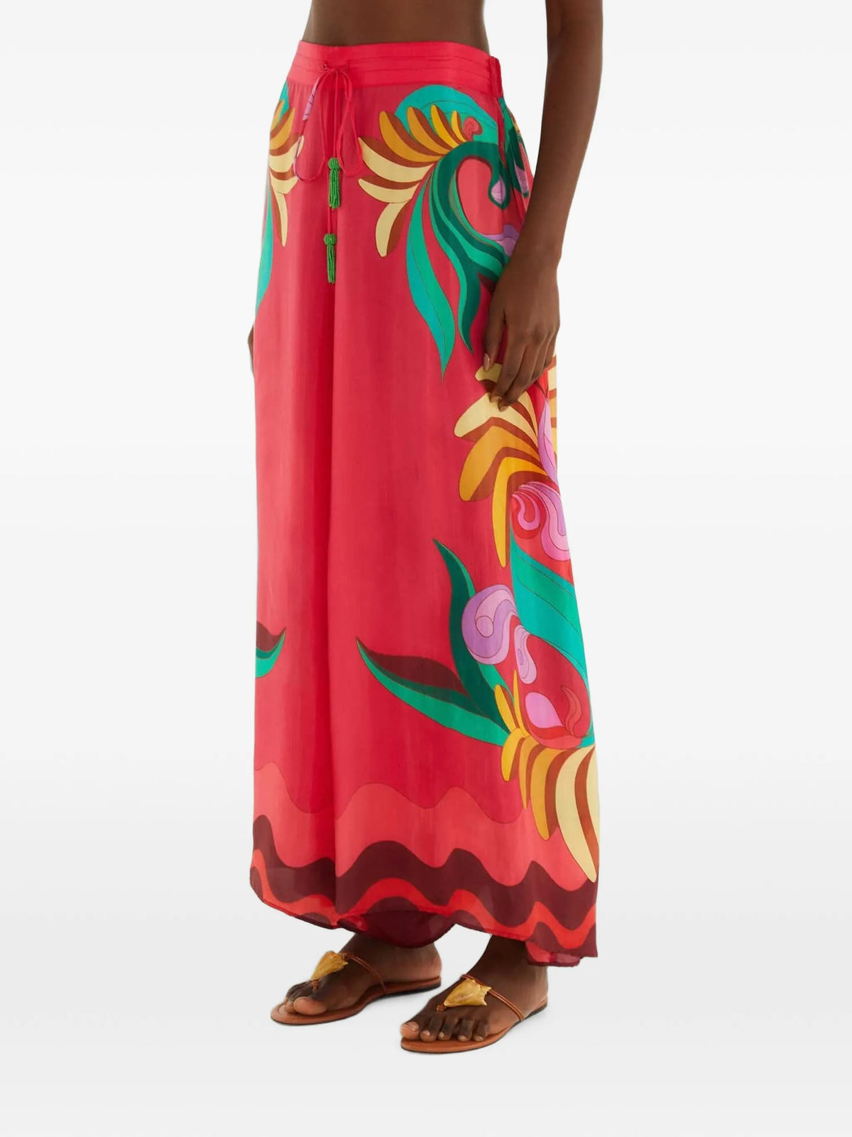 nature beaded tassels wide-leg trousers