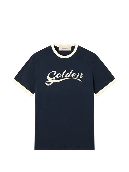 T-shirt in blue cotton with Golden print