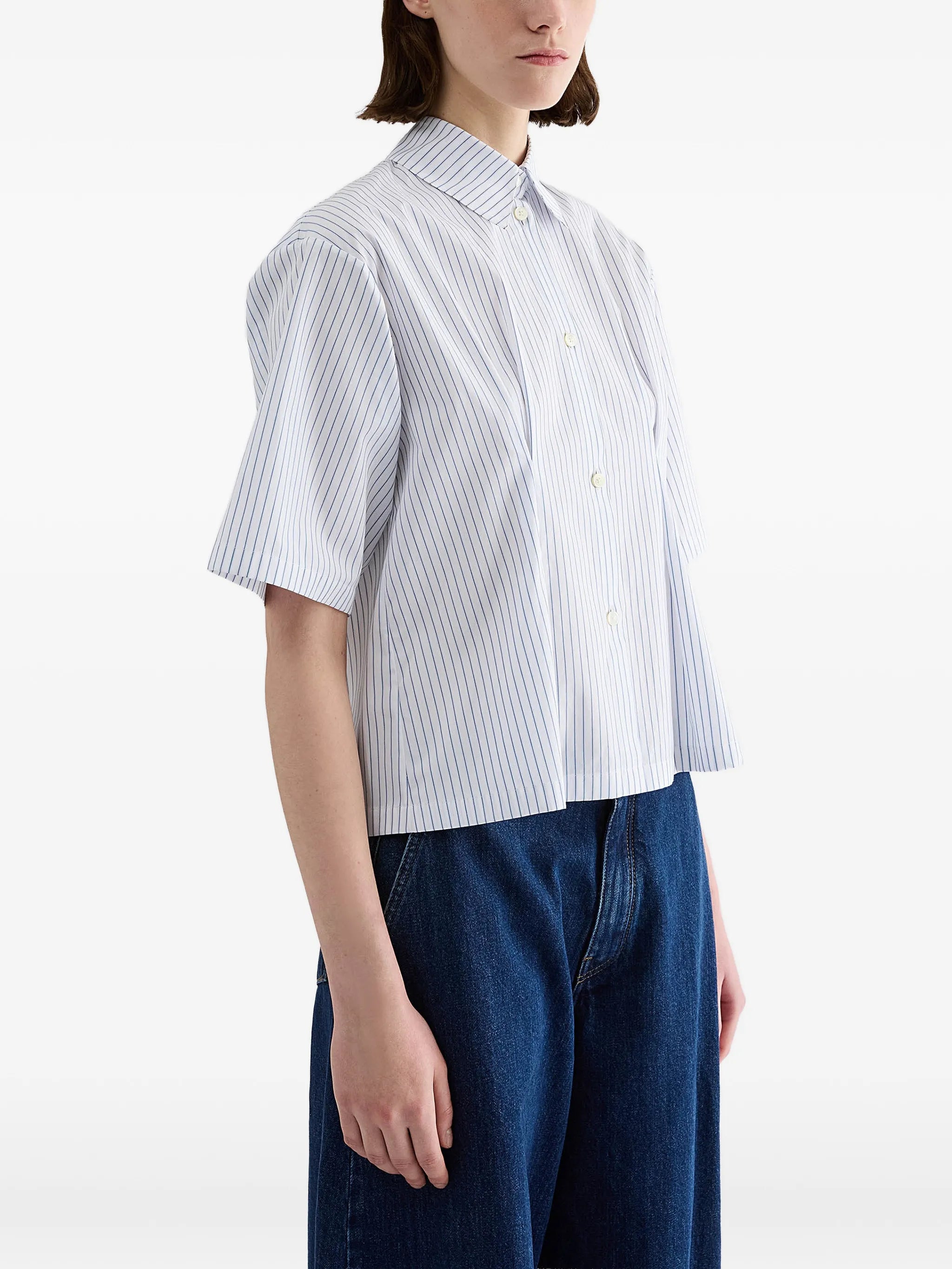 striped pleated-waist shirt