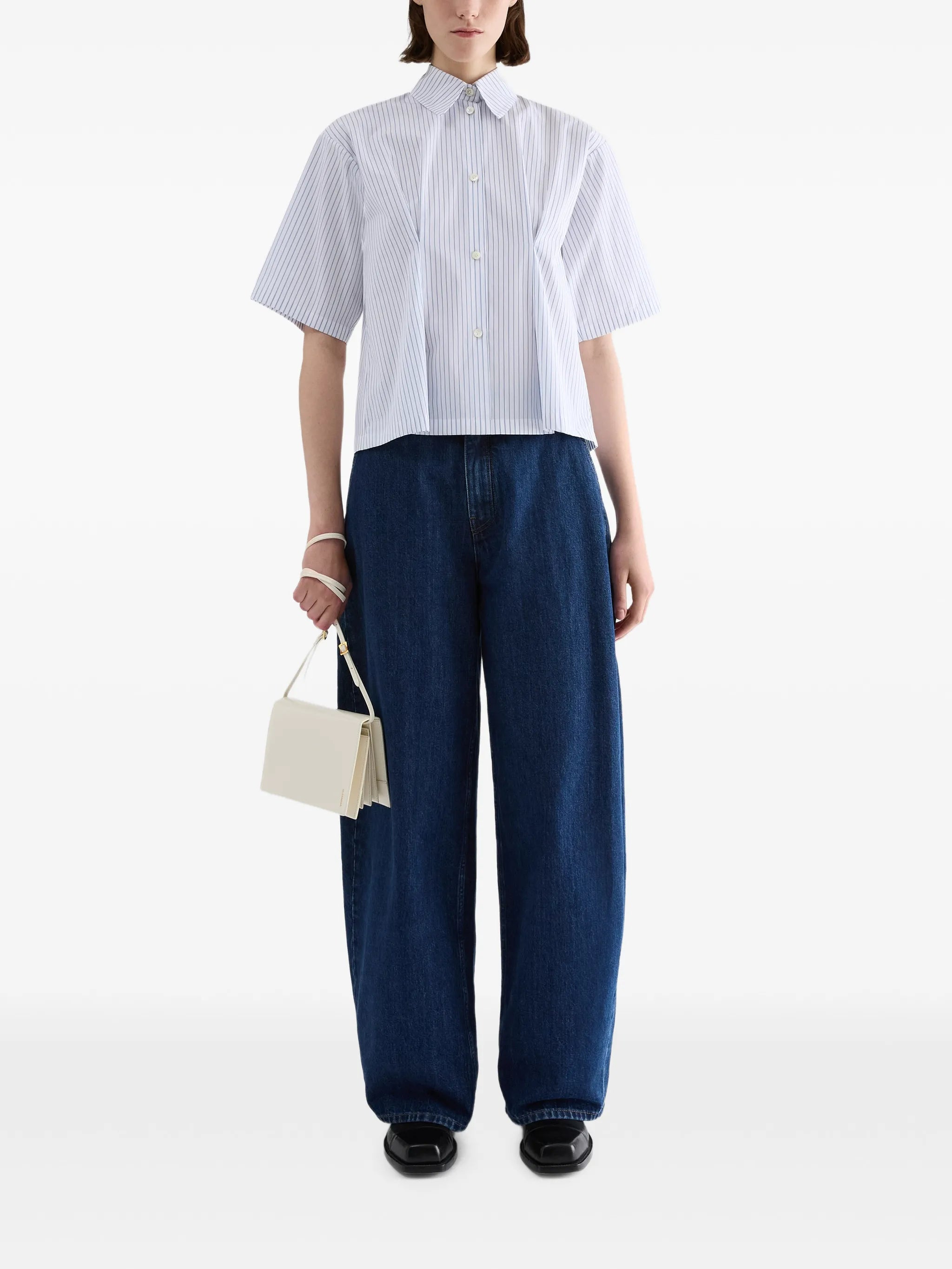 striped pleated-waist shirt