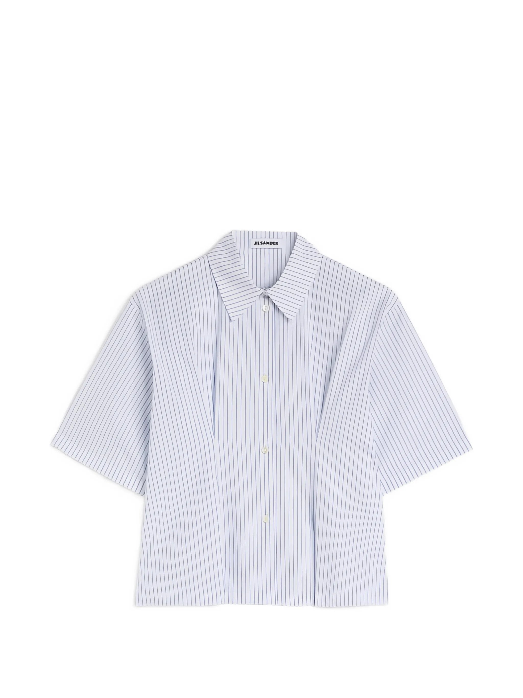boxy-fit striped cotton poplin shirt with pleated waist detail
