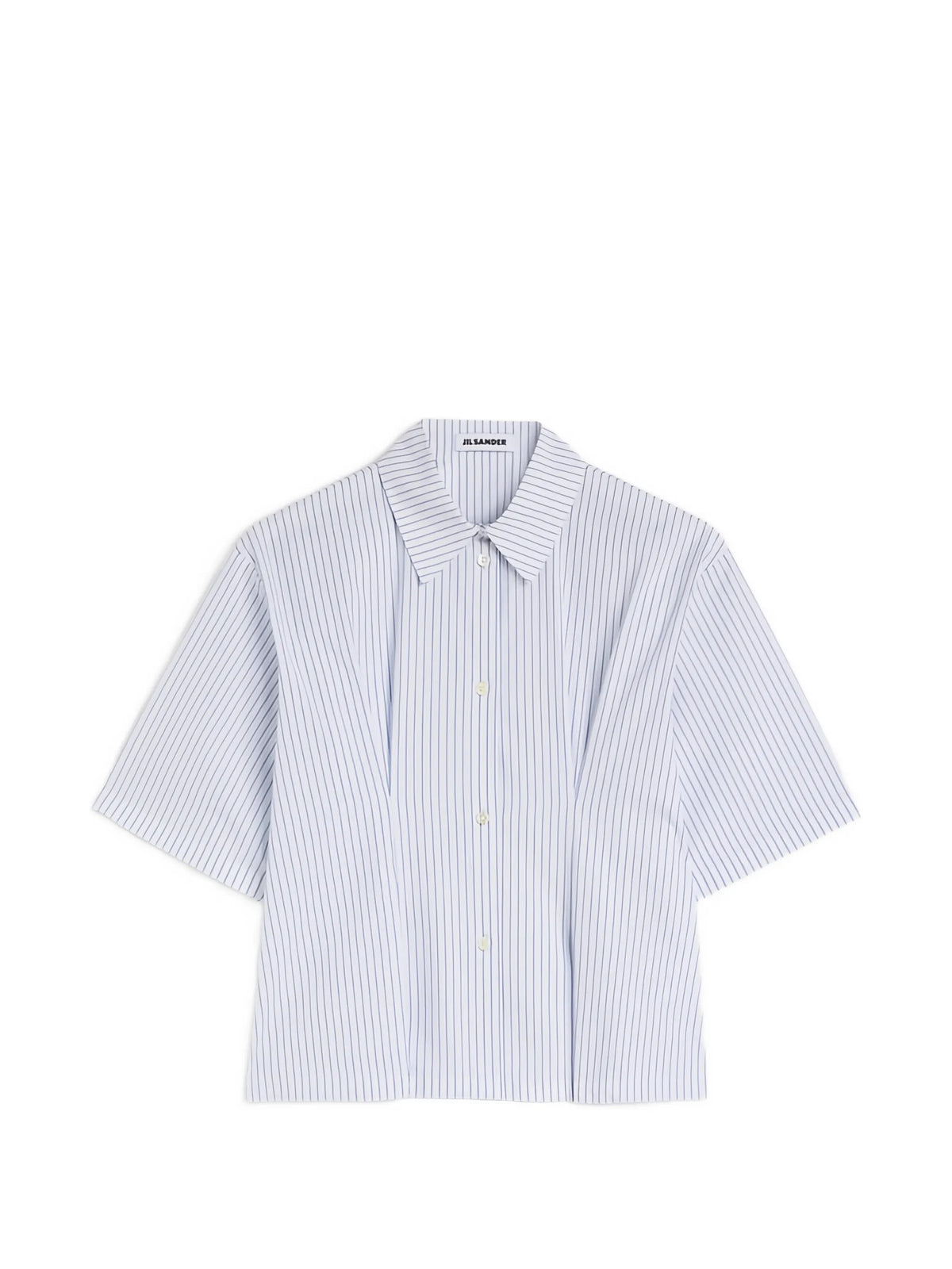 boxy-fit striped cotton poplin shirt with pleated waist detail