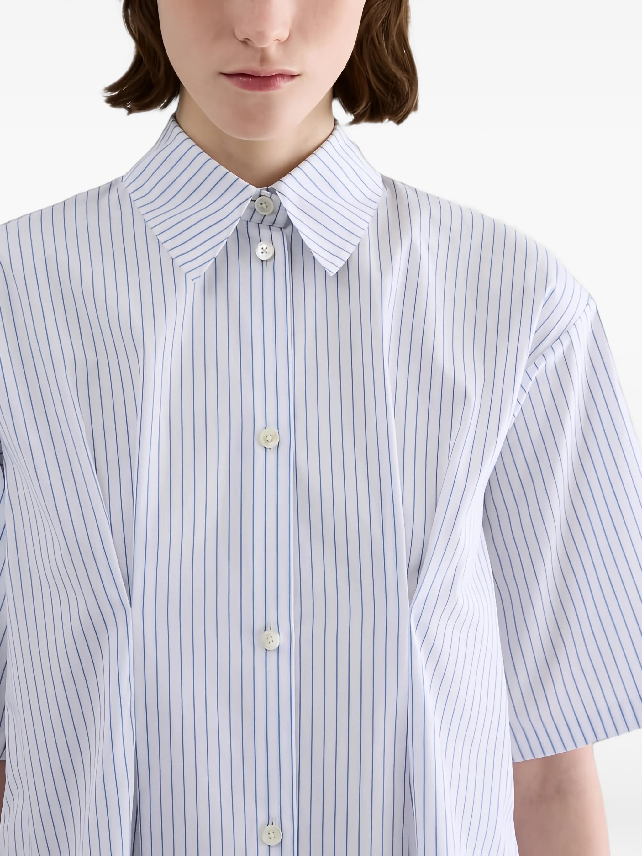 boxy-fit striped cotton poplin shirt with pleated waist detail