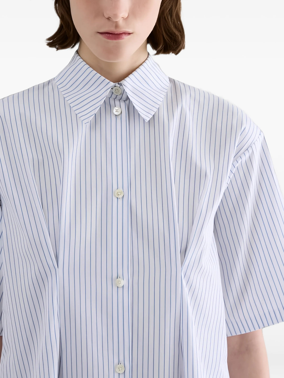 boxy-fit striped cotton poplin shirt with pleated waist detail