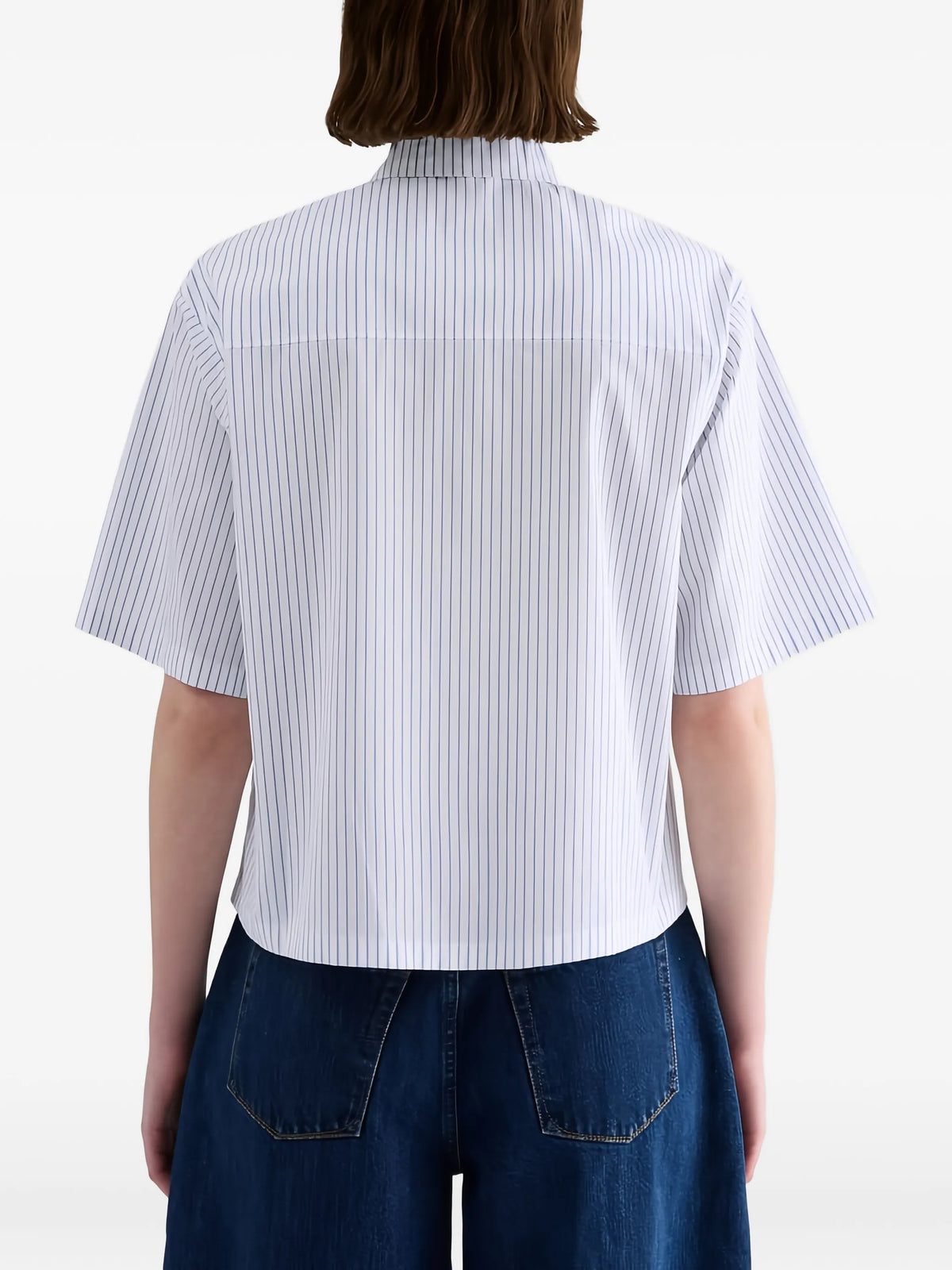 boxy-fit striped cotton poplin shirt with pleated waist detail