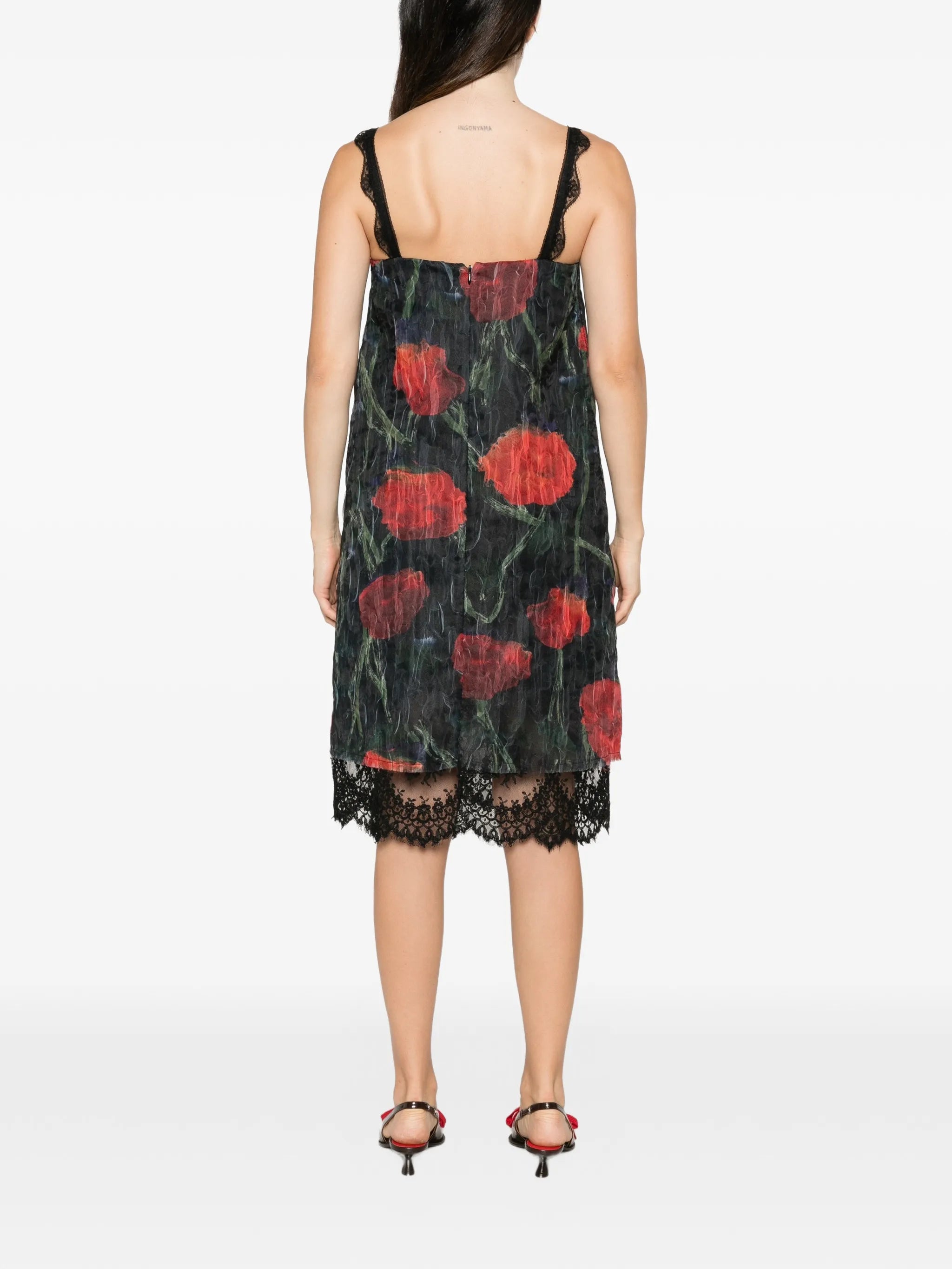 Fondo floral-pattern lace-trim midi dress