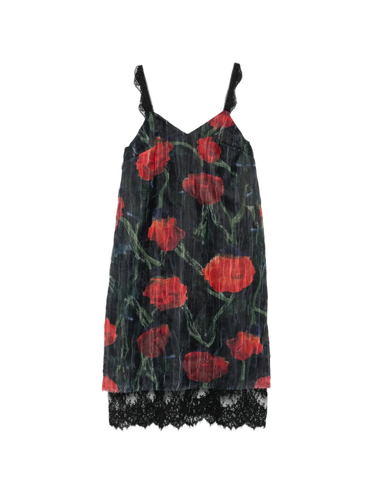 Fondo floral-pattern lace-trim midi dress