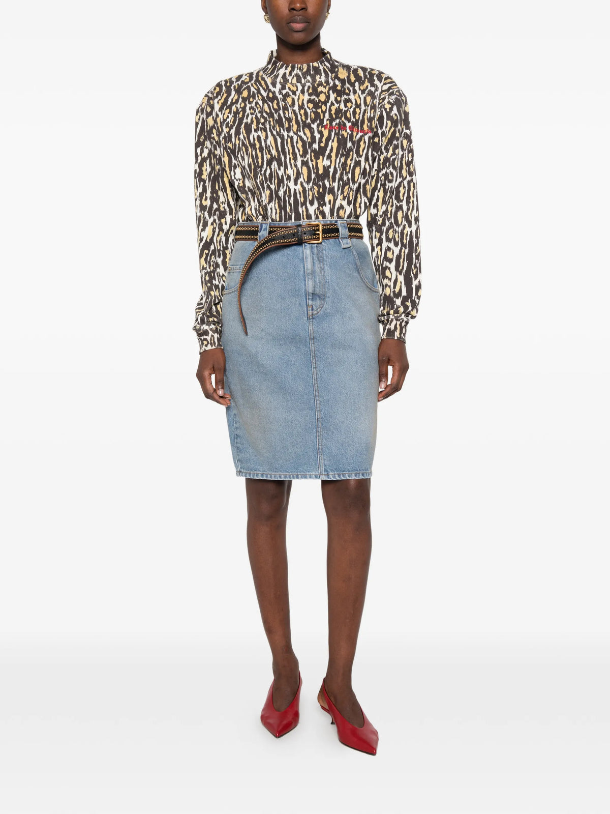 cheetah-print long-sleeved bodysuit