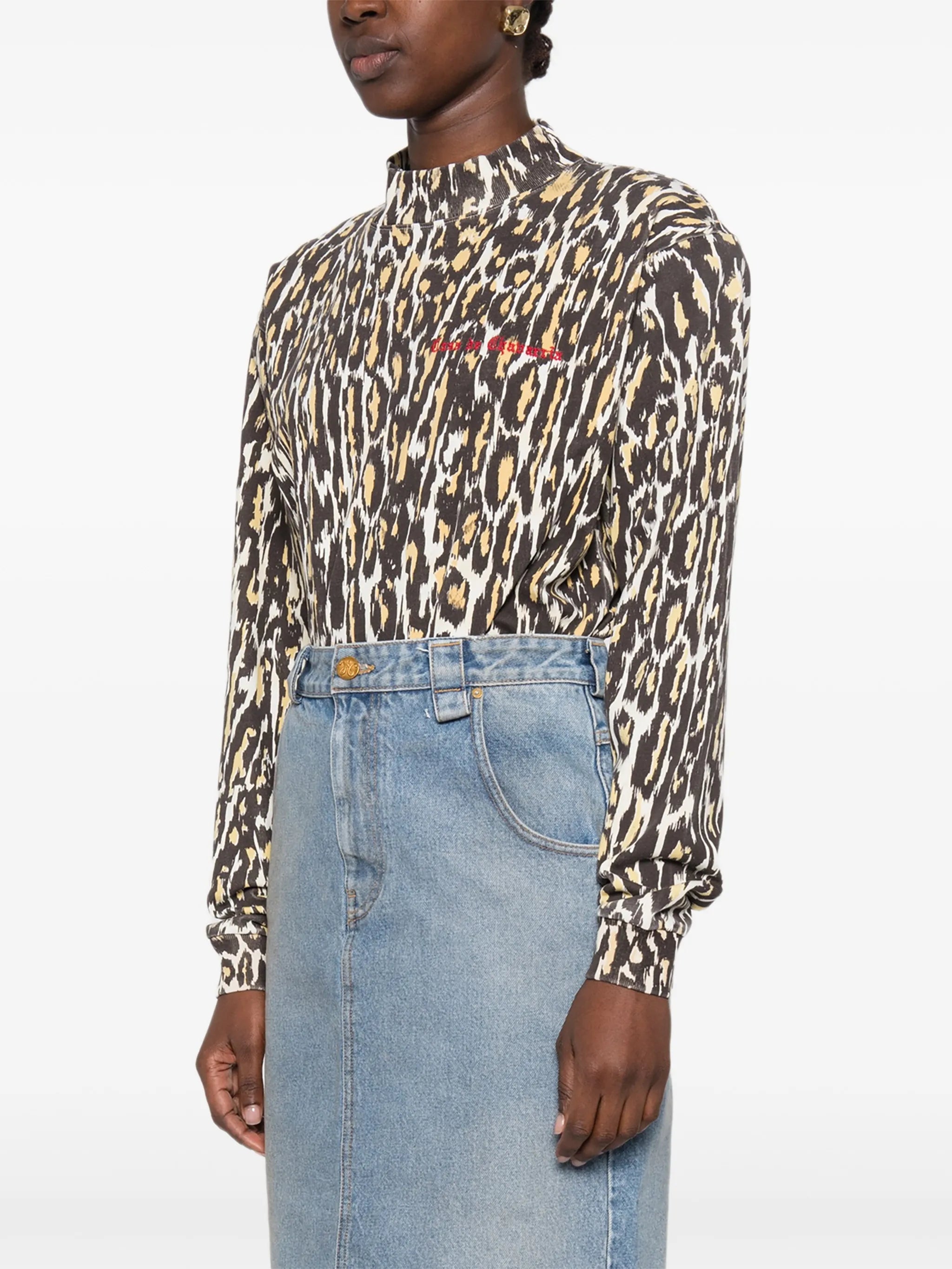cheetah-print long-sleeved bodysuit