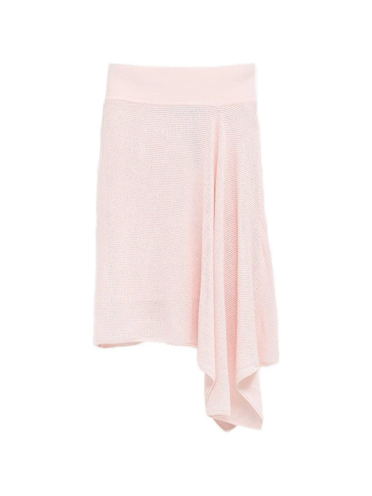The Voile asymmetric-hem open-knit midi skirt