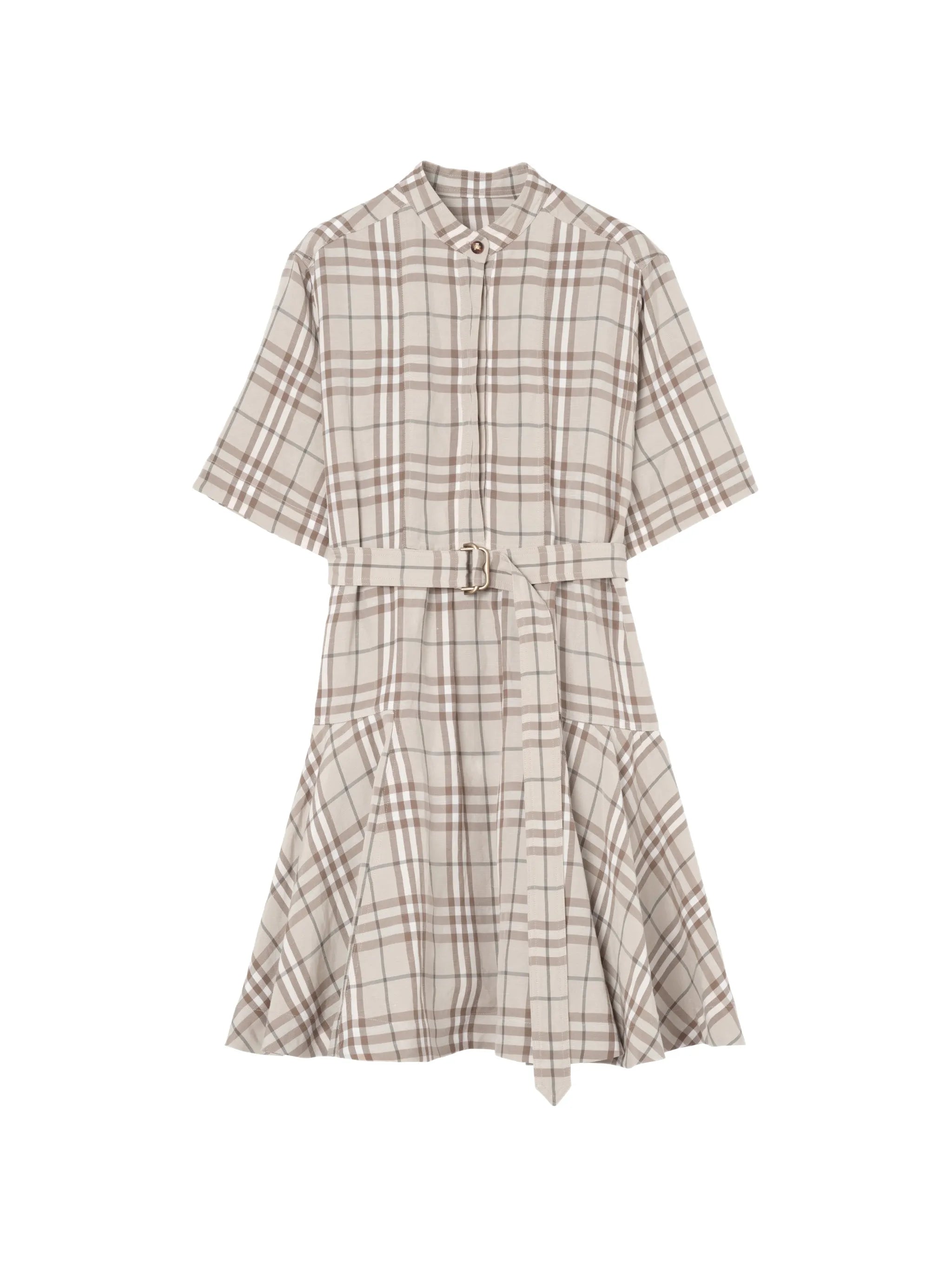 Check linen-blend dress