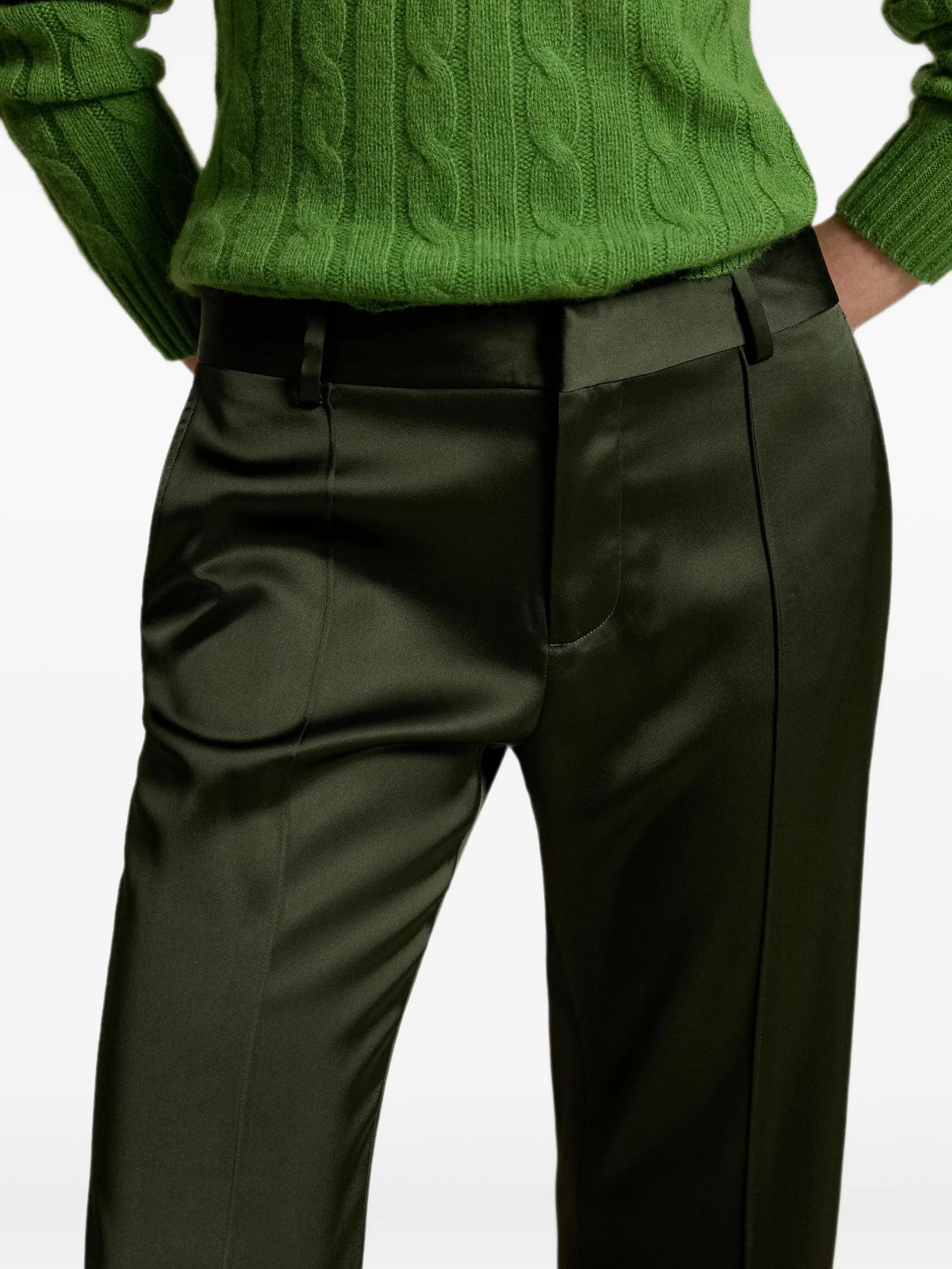 satin-finish flared trousers