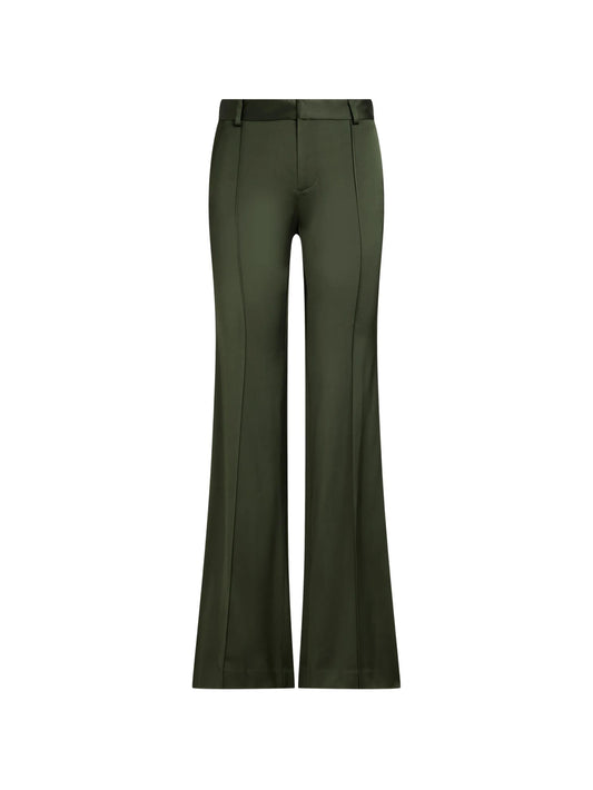 satin-finish flared trousers