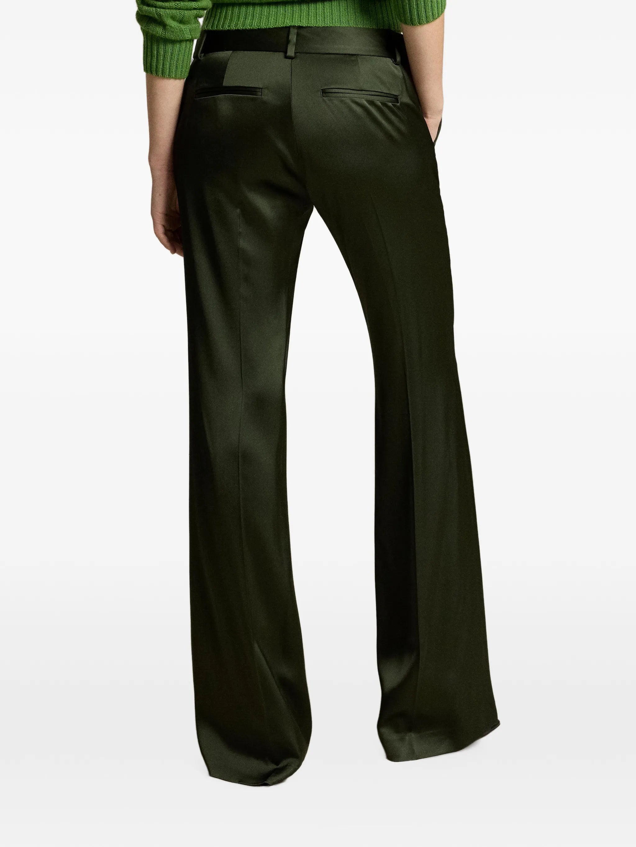 satin-finish flared trousers