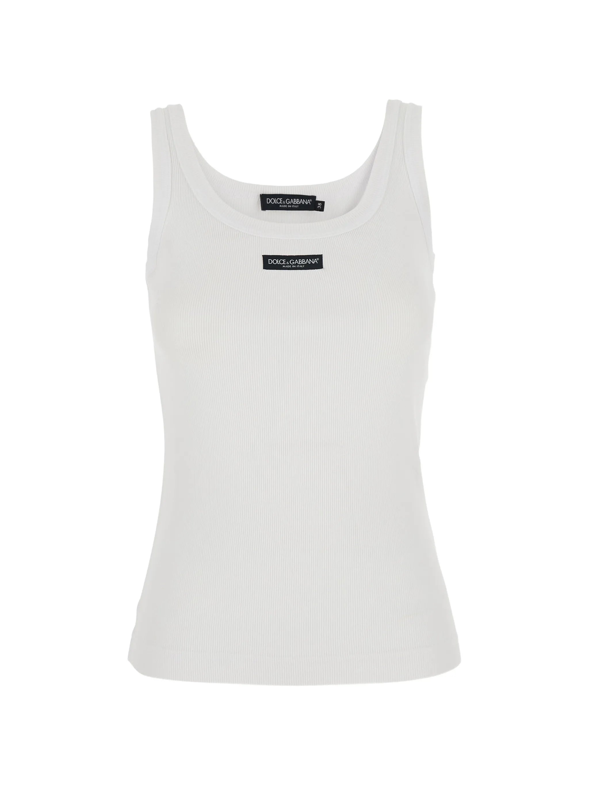 logo-patch ribbed-knit tank top