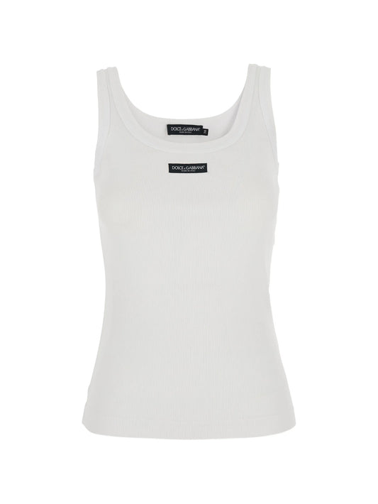 logo-patch ribbed-knit tank top