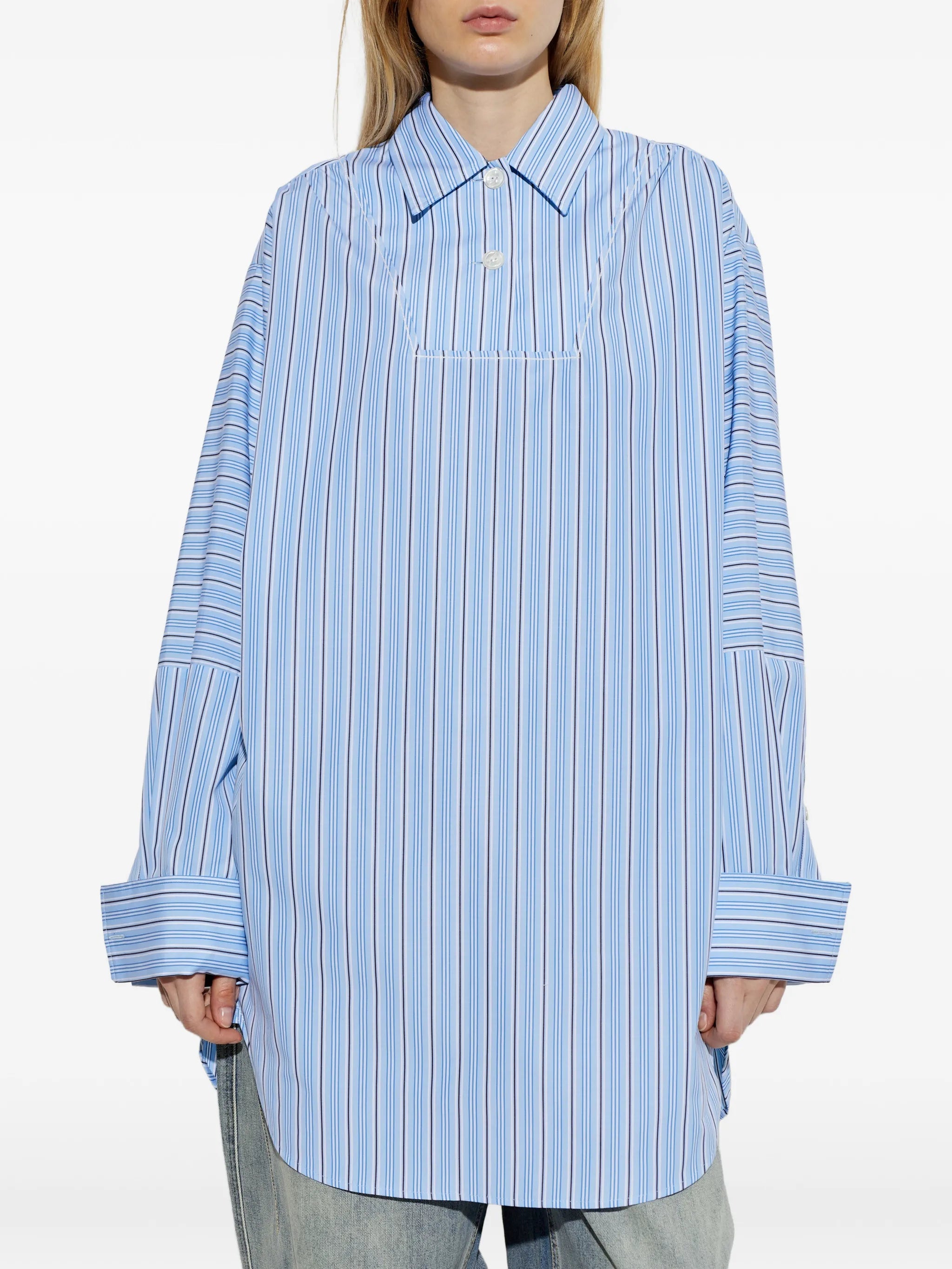 stripe-pattern oversized mini dress