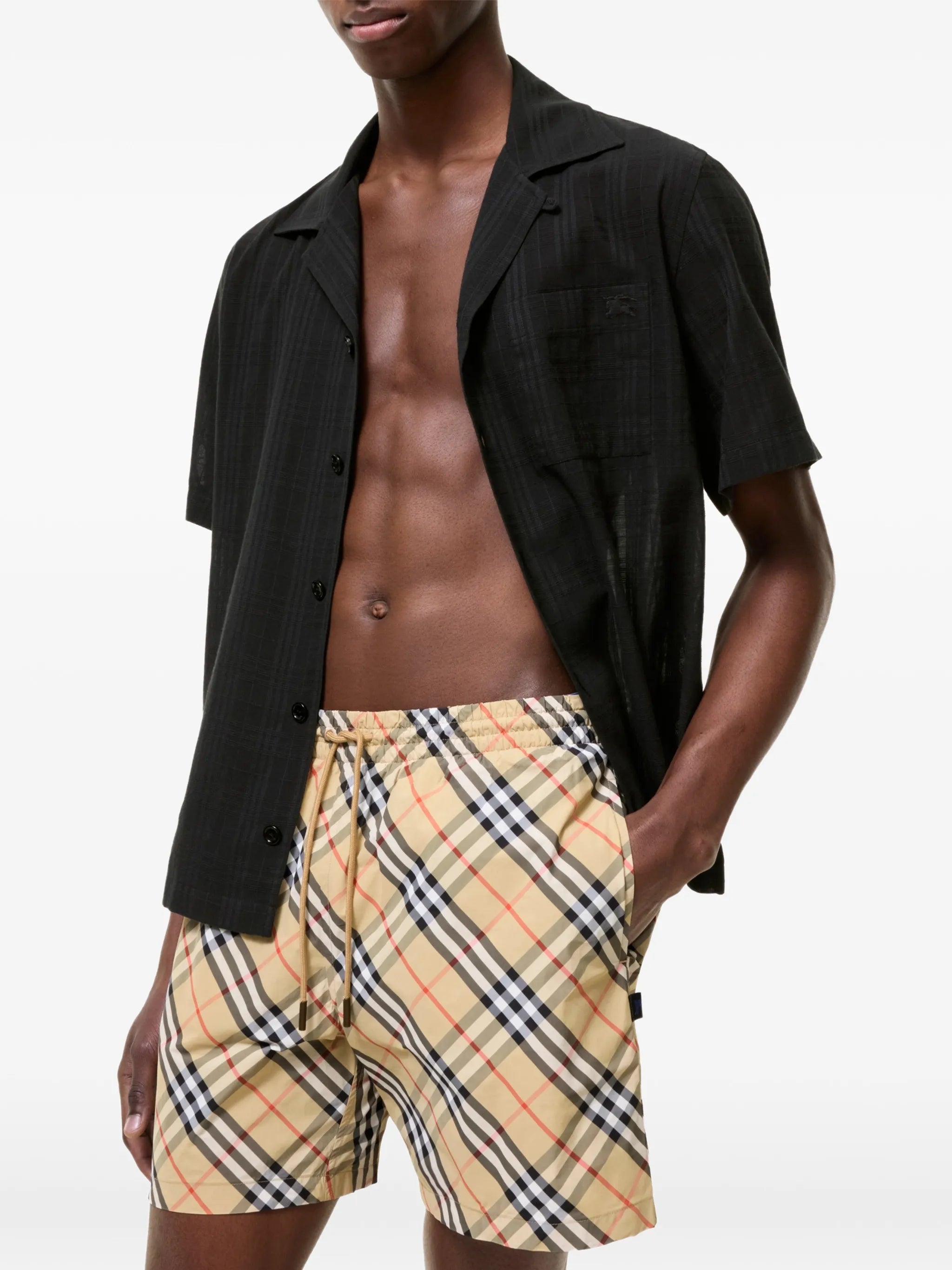 check-print drawstring swim shorts