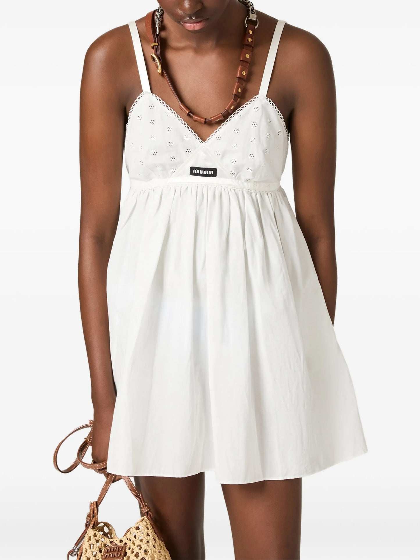 slubbed poplin and eyelet lace mini-dress