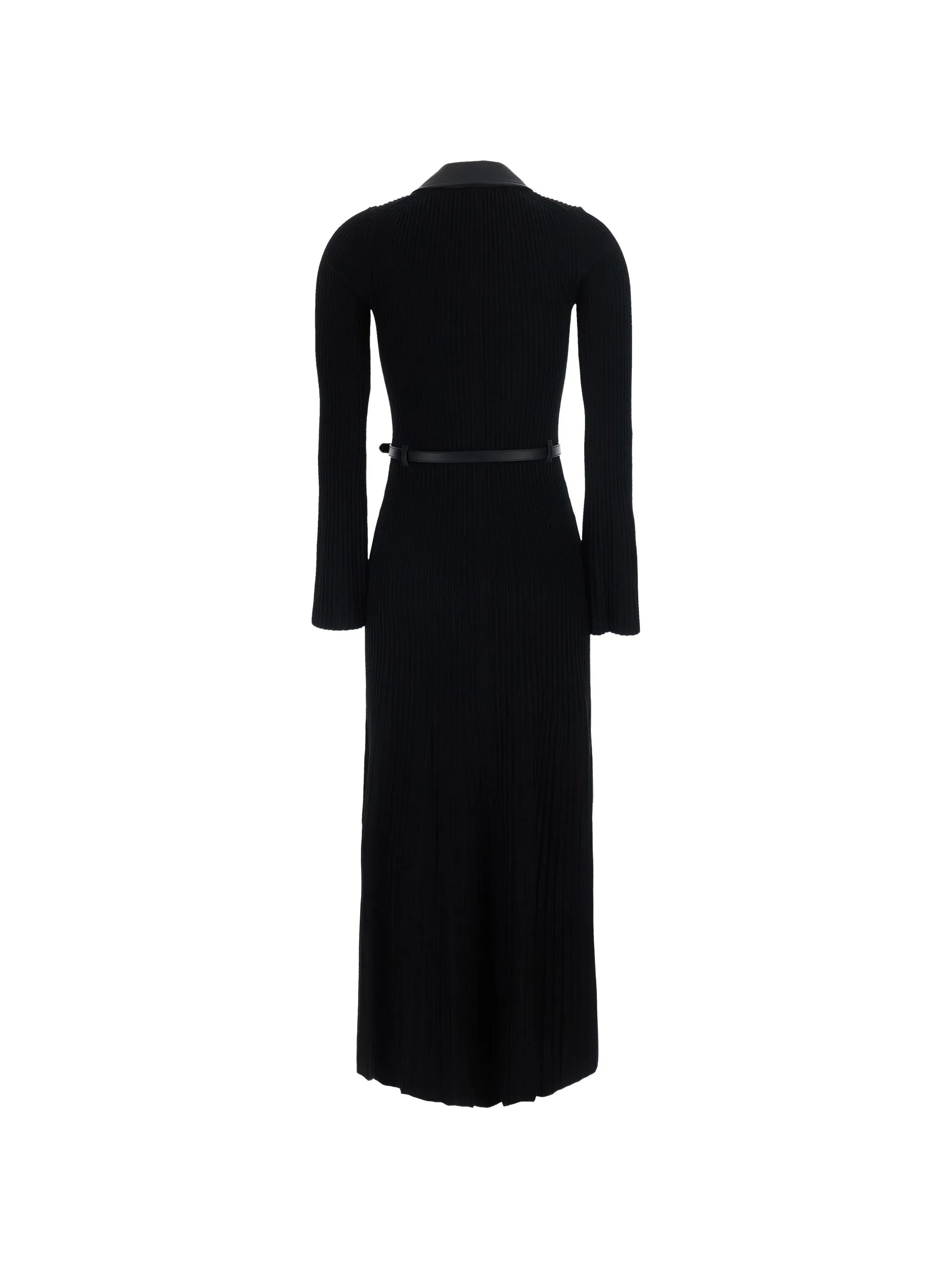 belted ribbed-knit midi dress