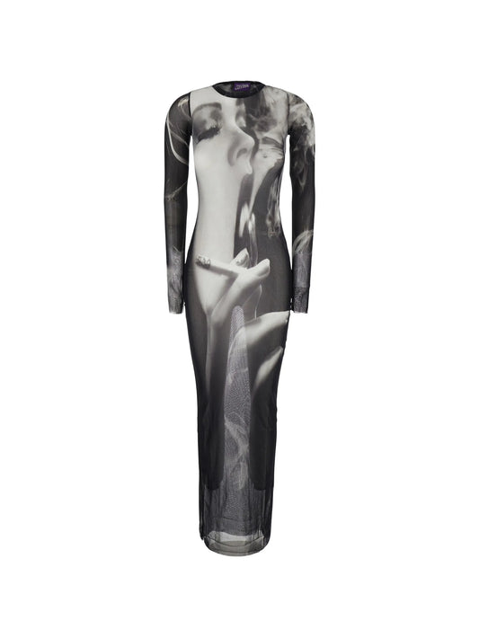 graphic-print long-sleeve maxi dress