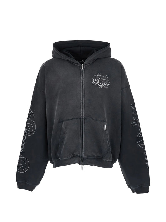 graphic-print studded hoodie