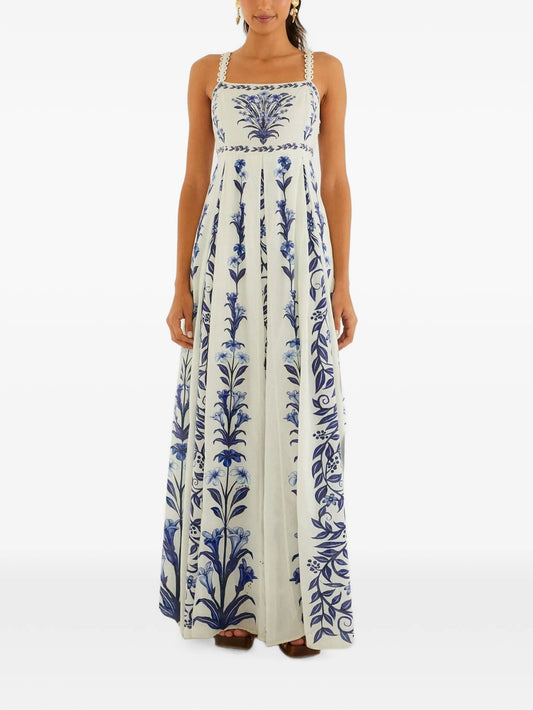 off-white flowers arch-pleats maxi dress
