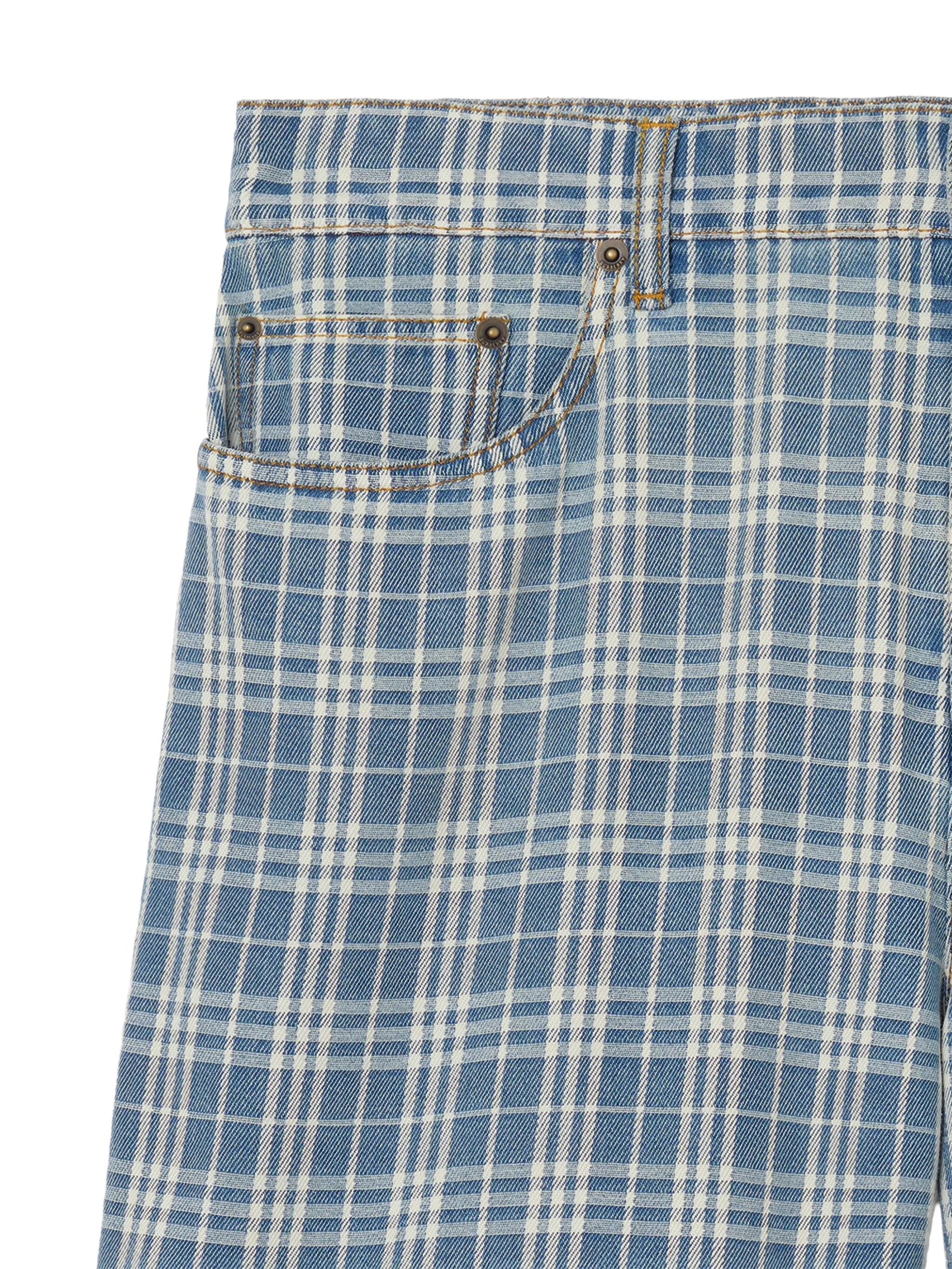 Check denim shorts