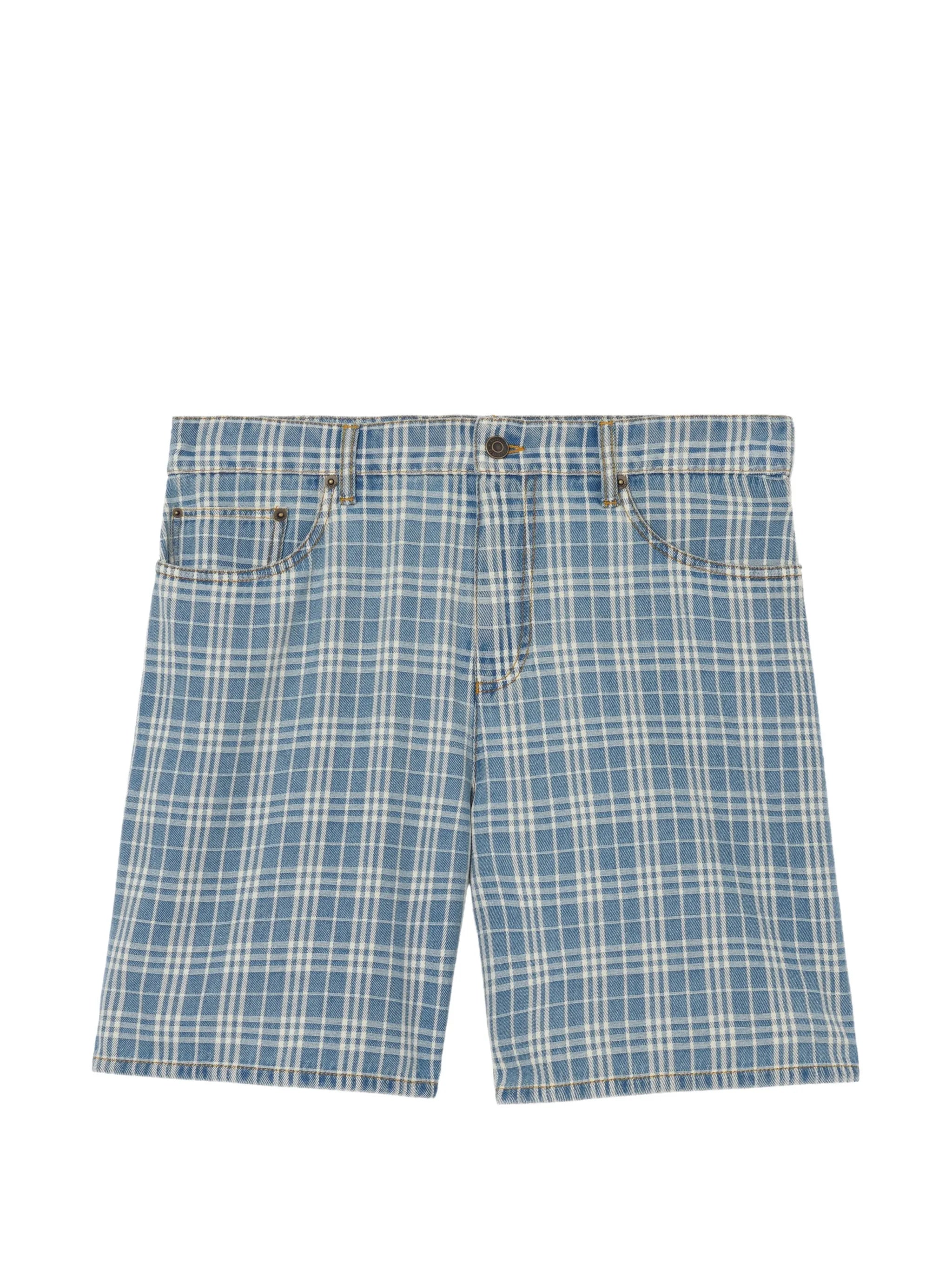 Check denim shorts