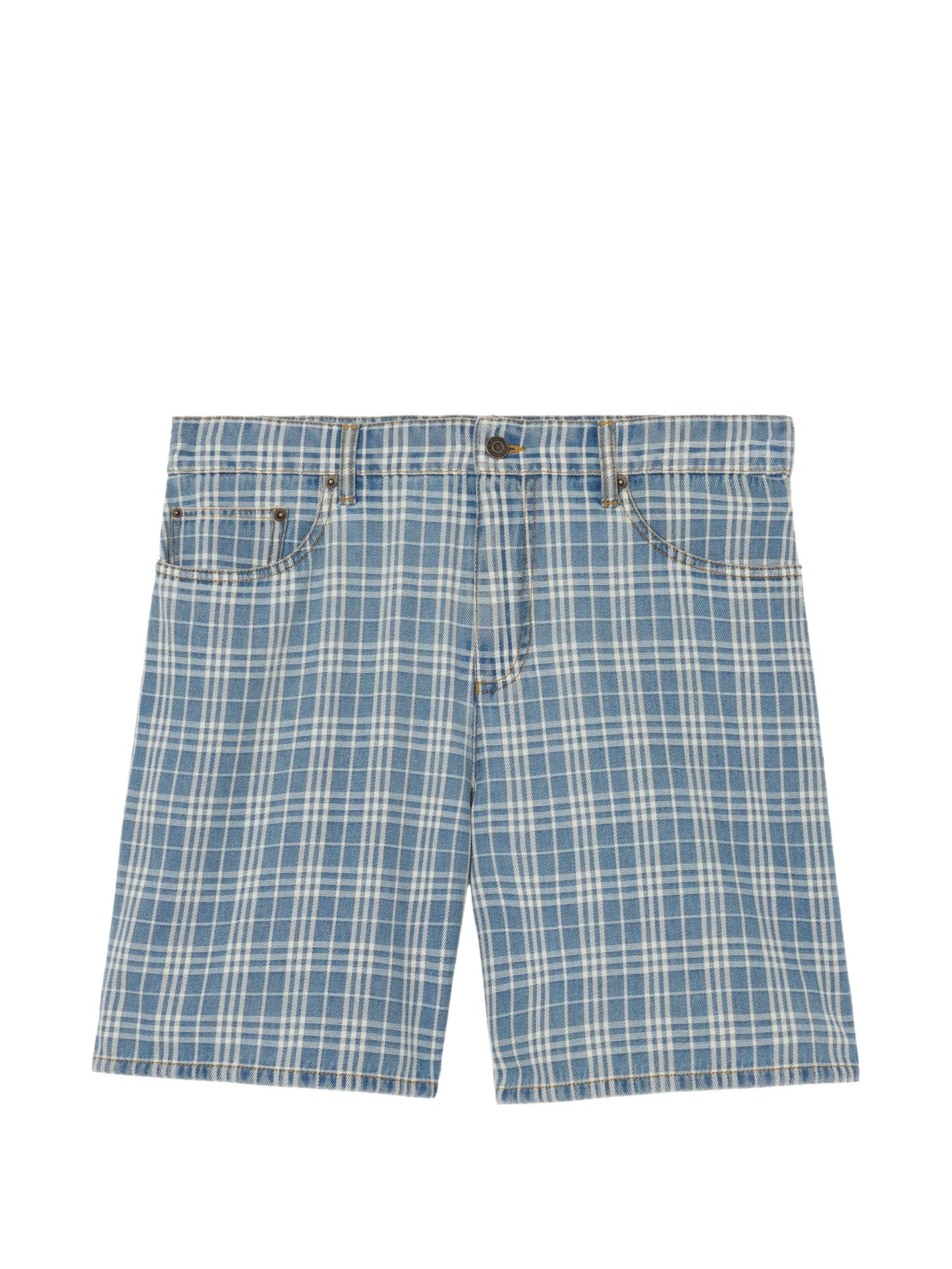 Check denim shorts