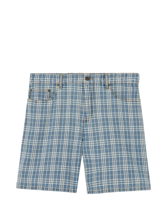 Check denim shorts