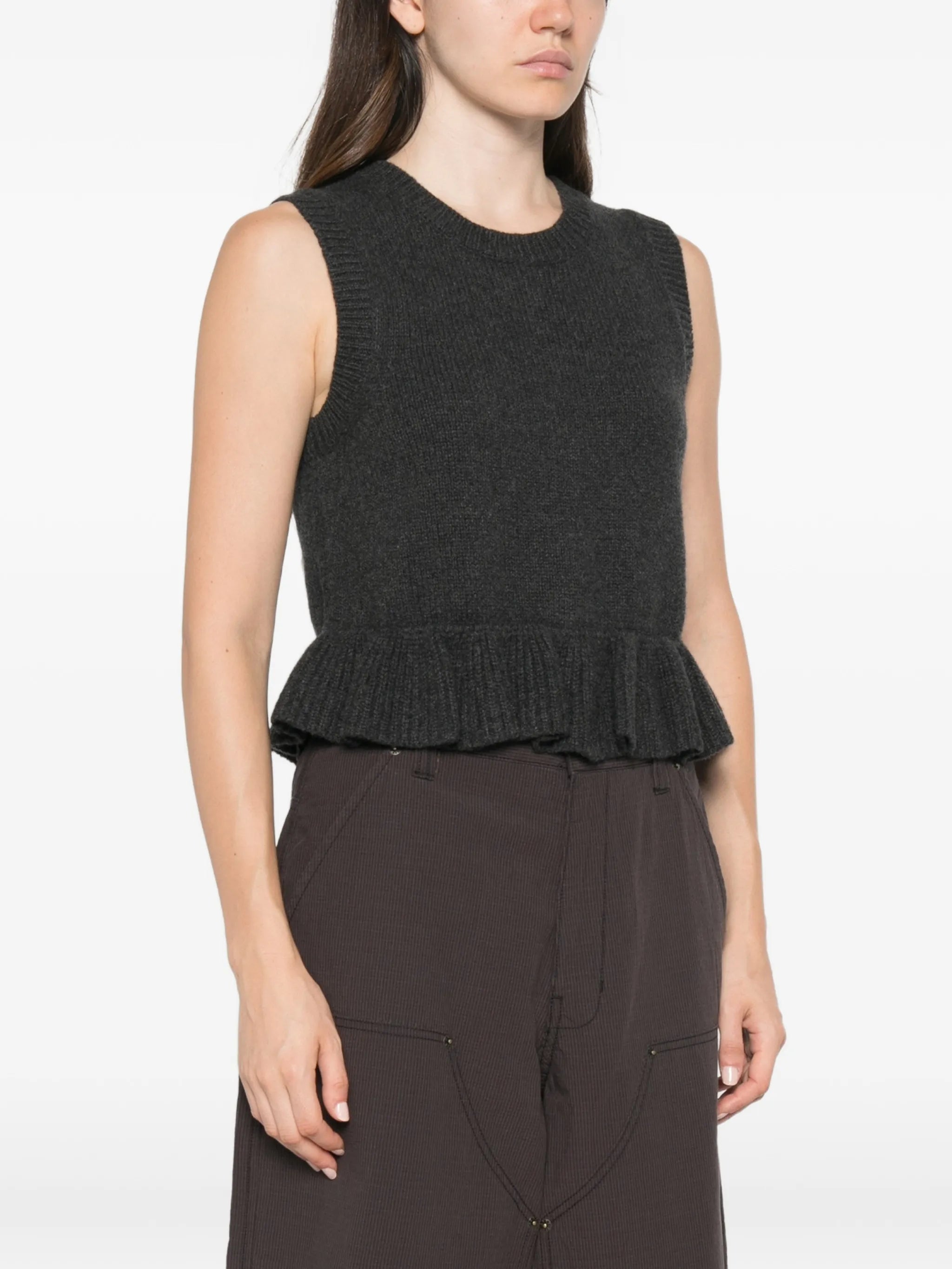 ruffled button-back vest