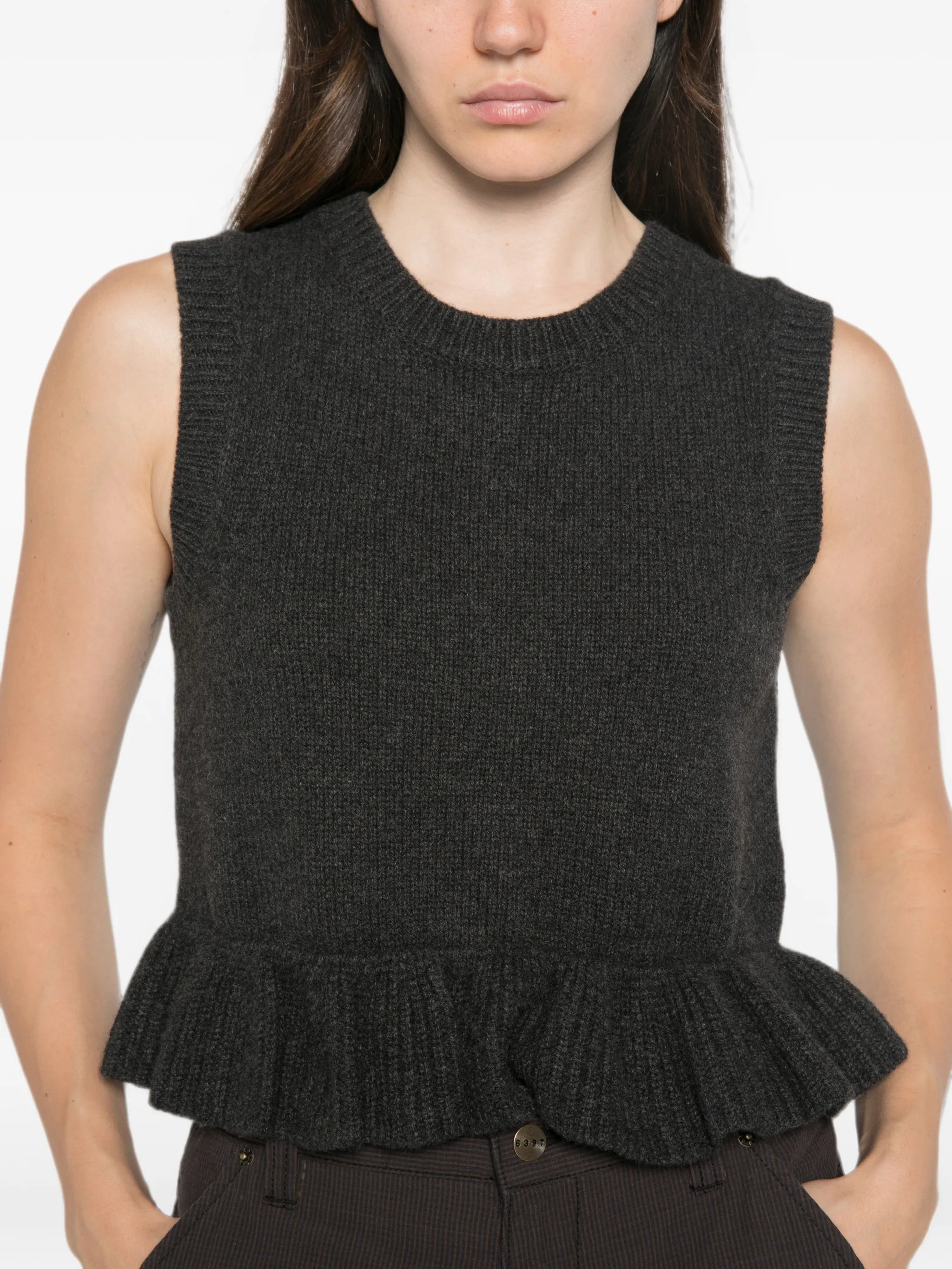 ruffled button-back vest