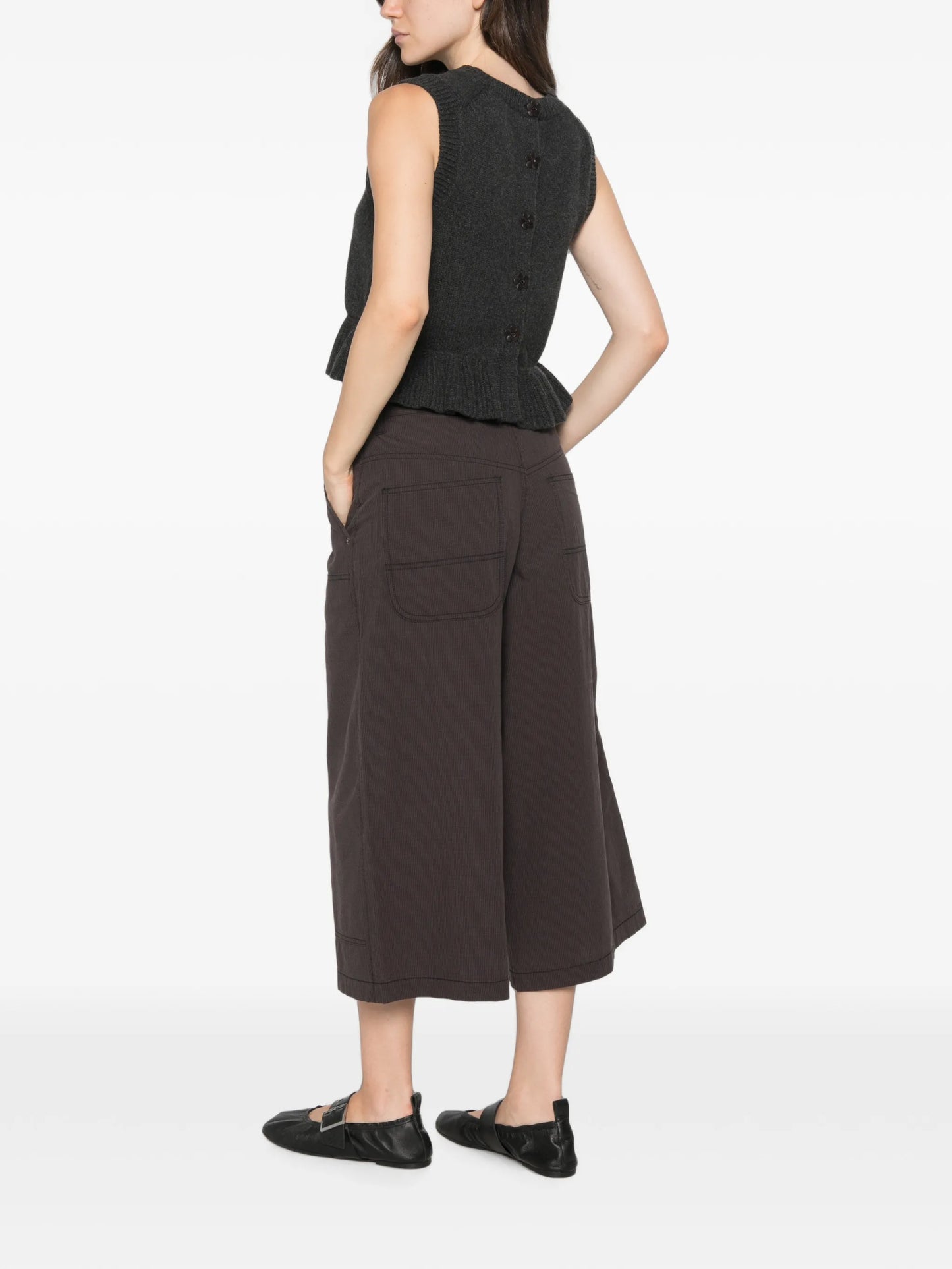 ruffled button-back vest