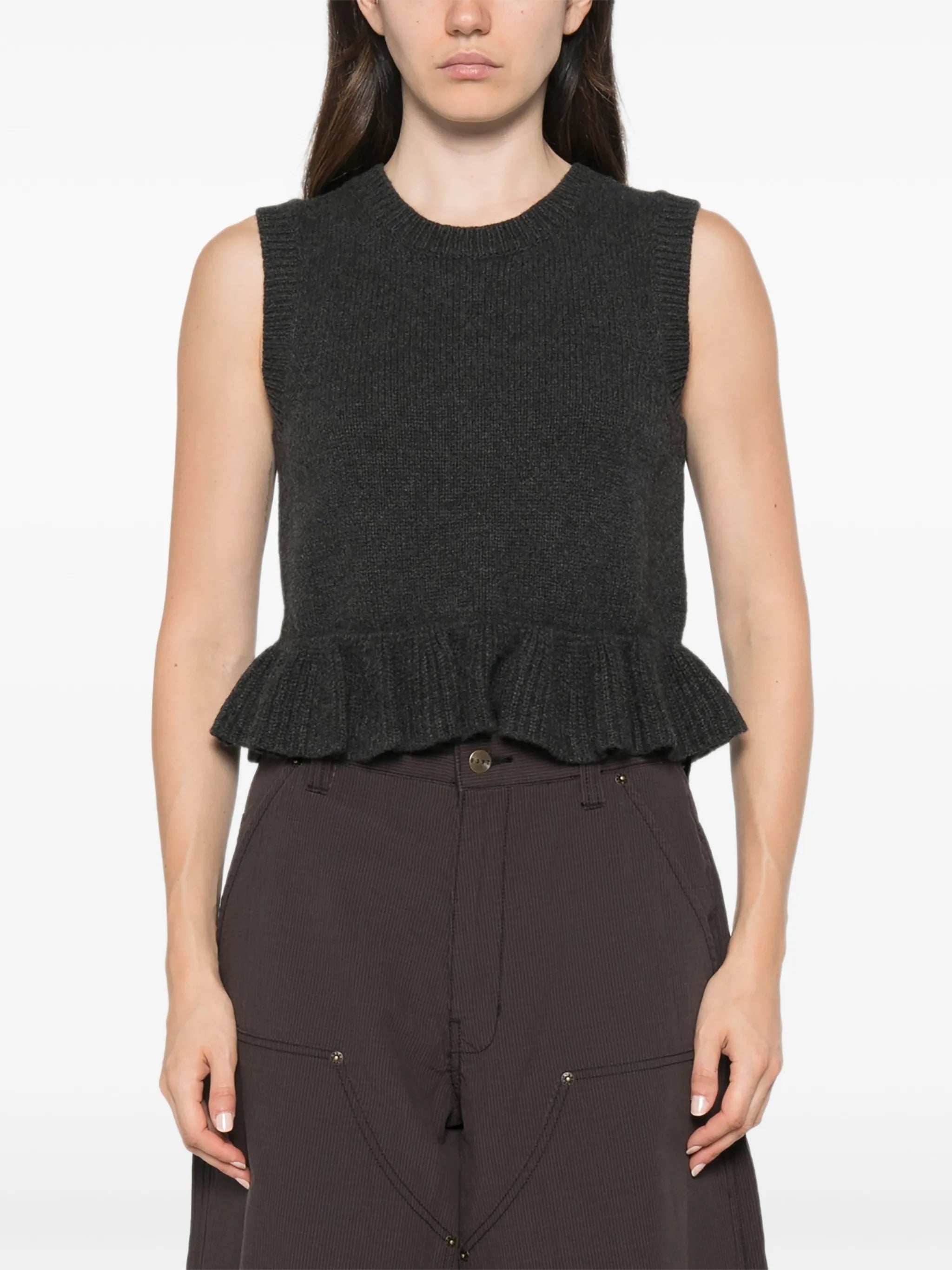 ruffled button-back vest