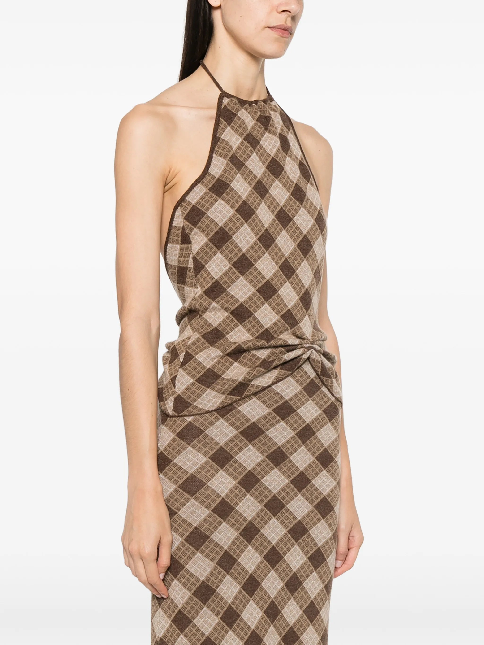 checkered halterneck blouse