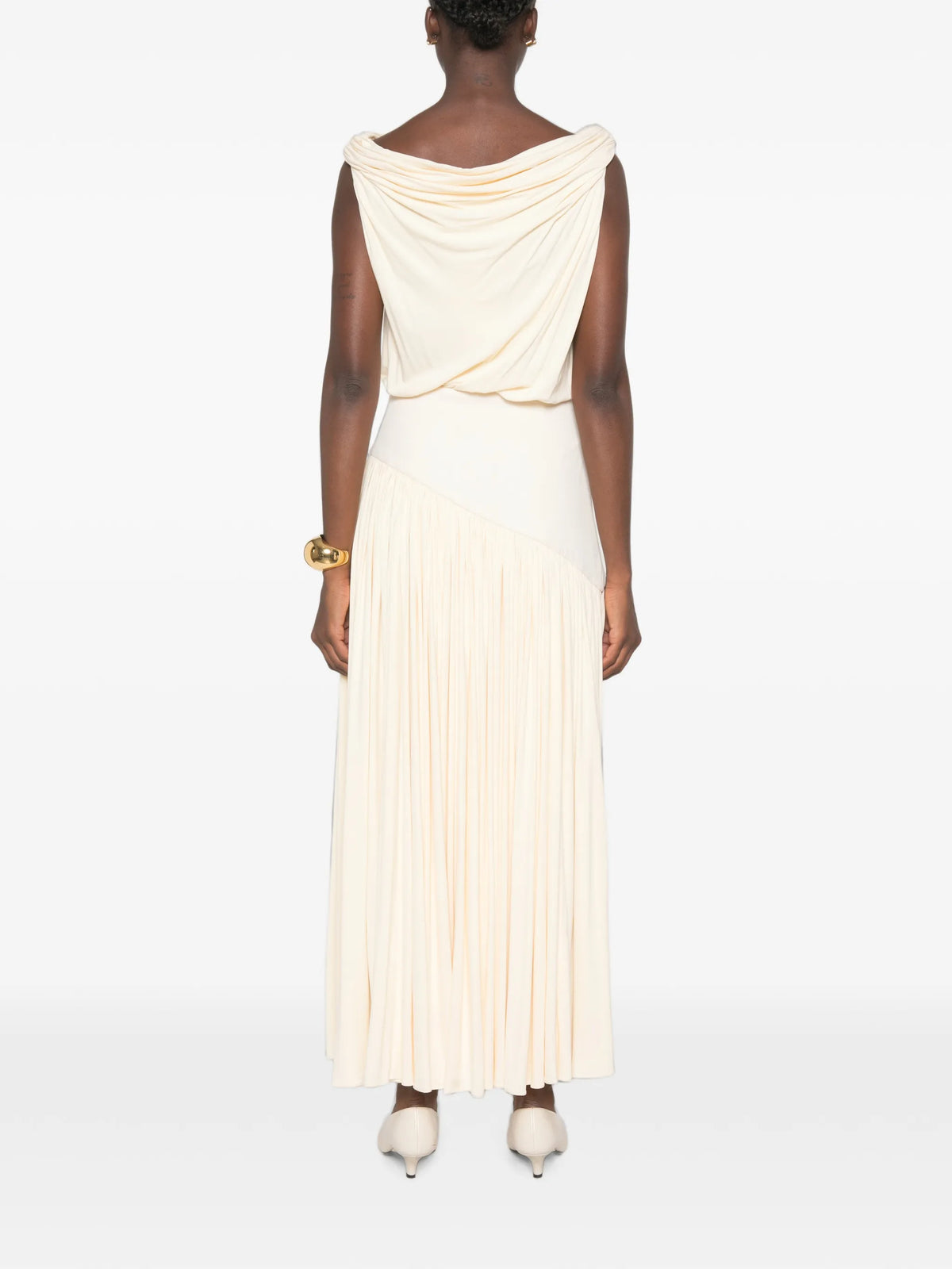 Gwen off shoulder drape dress in cream