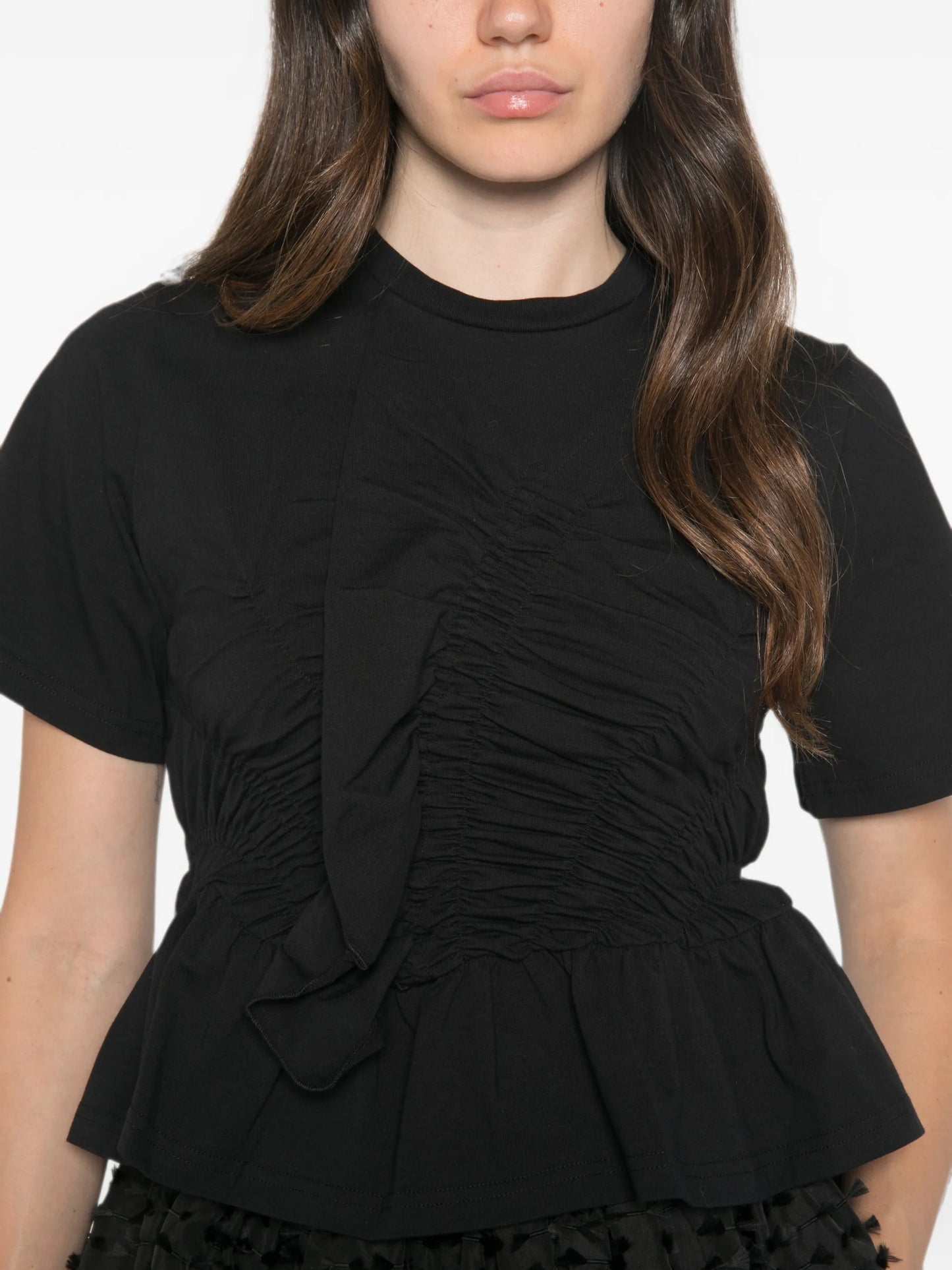 Windflower-embroidered peplum T-shirt