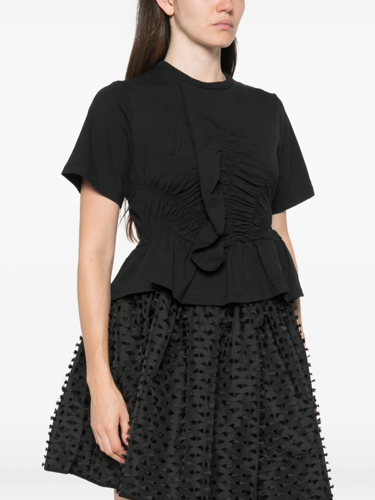 Windflower-embroidered peplum T-shirt