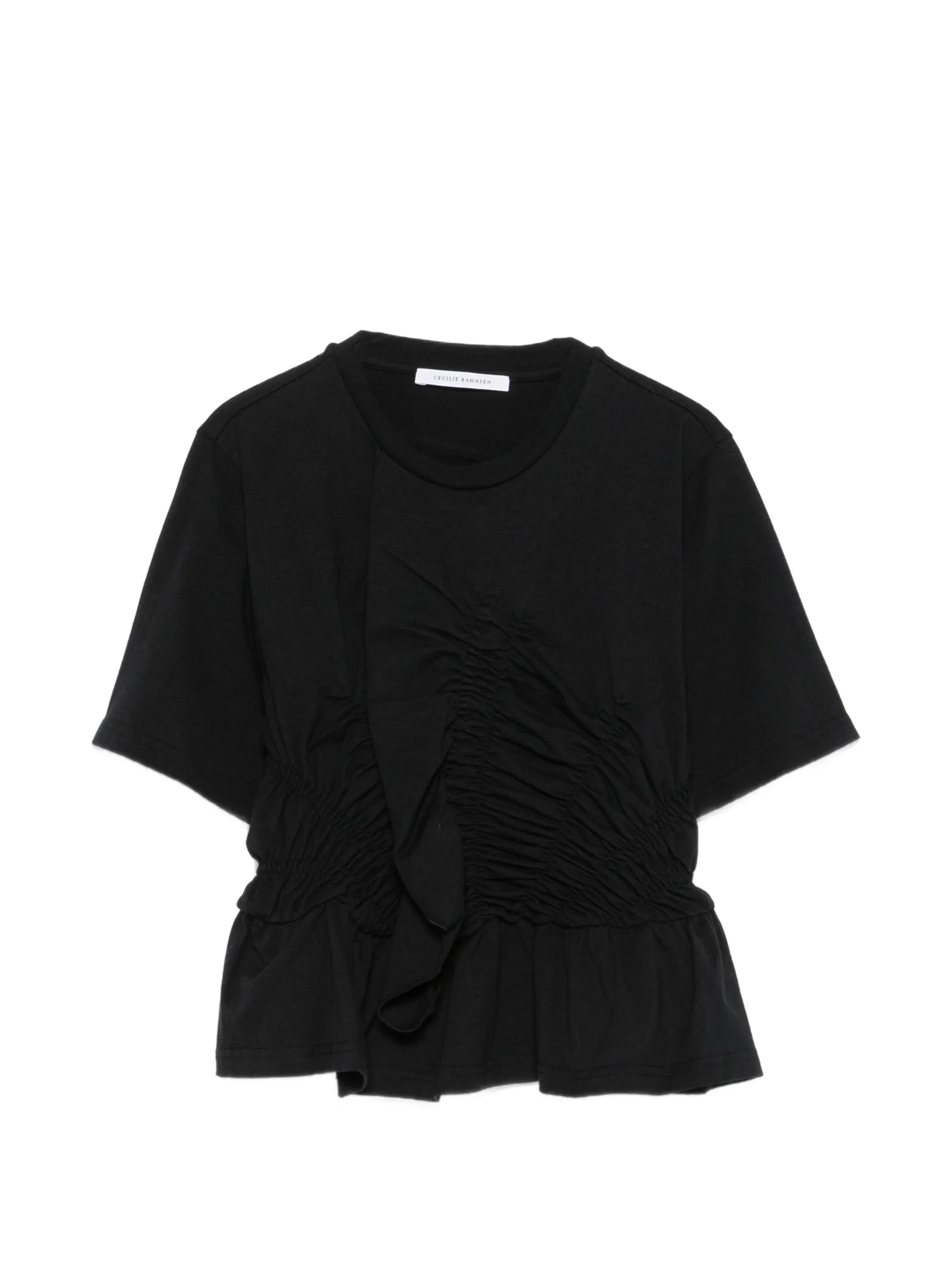 Windflower-embroidered peplum T-shirt